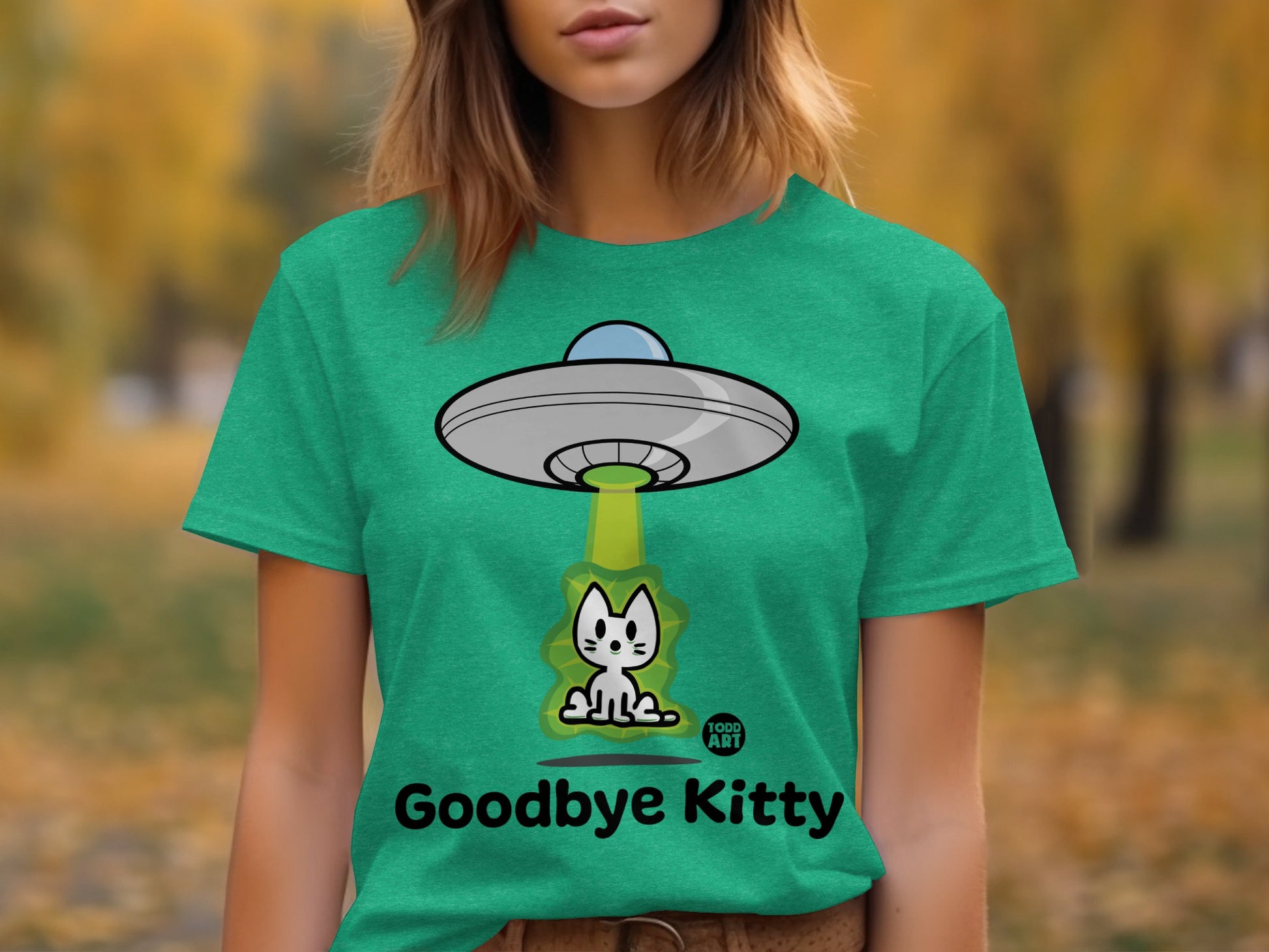 Funny Goodbye Kitty Alien Abduction Graphic Tee