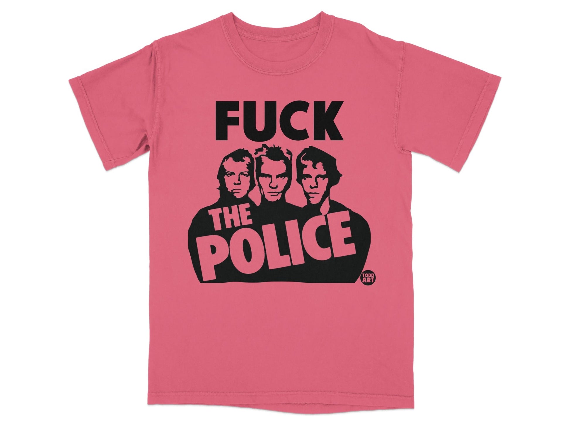 T-shirt featuring the band The Police and the text "FUCK THE POLICE".