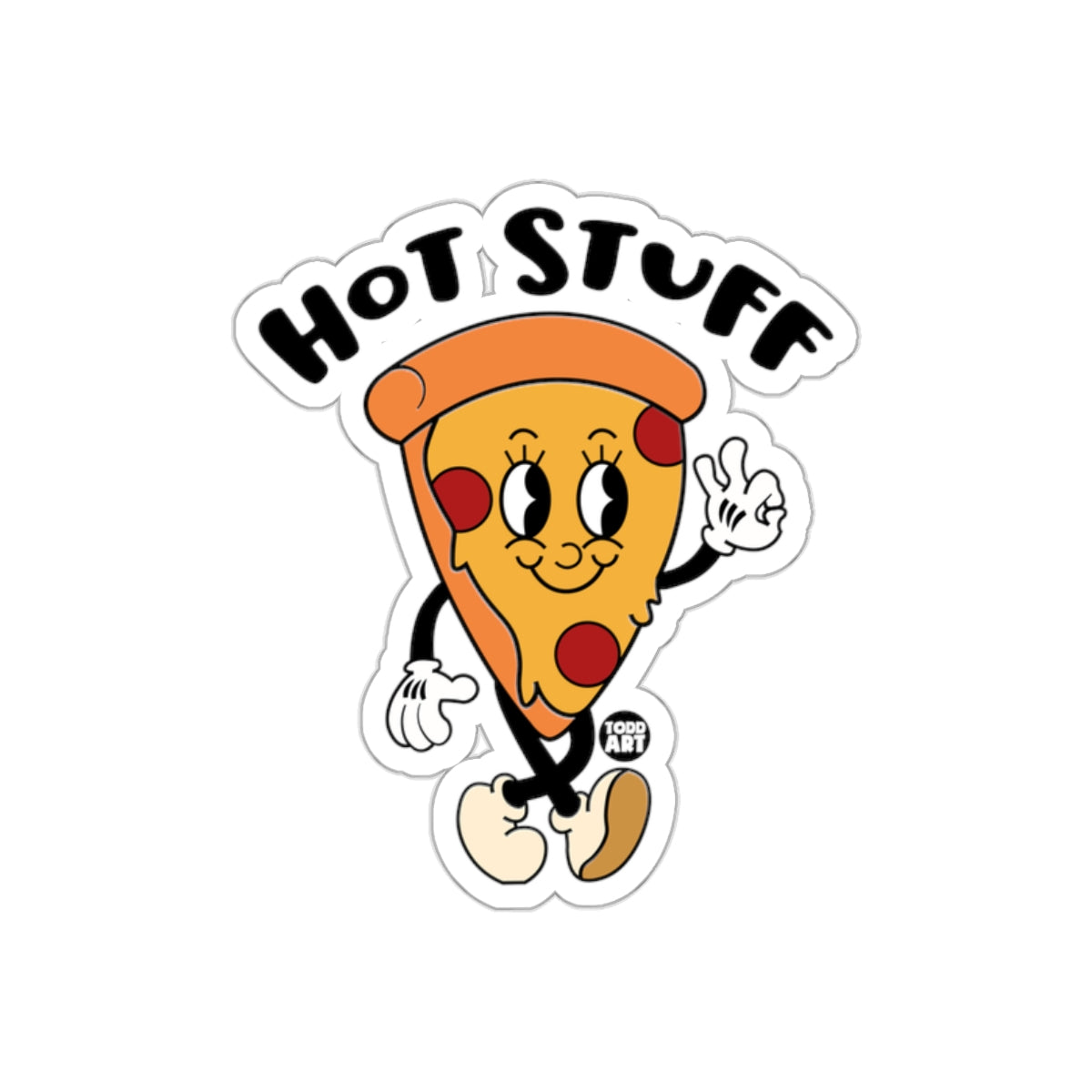 Retro Pizza Cartoon Character with Hot Stuff Text sticker
