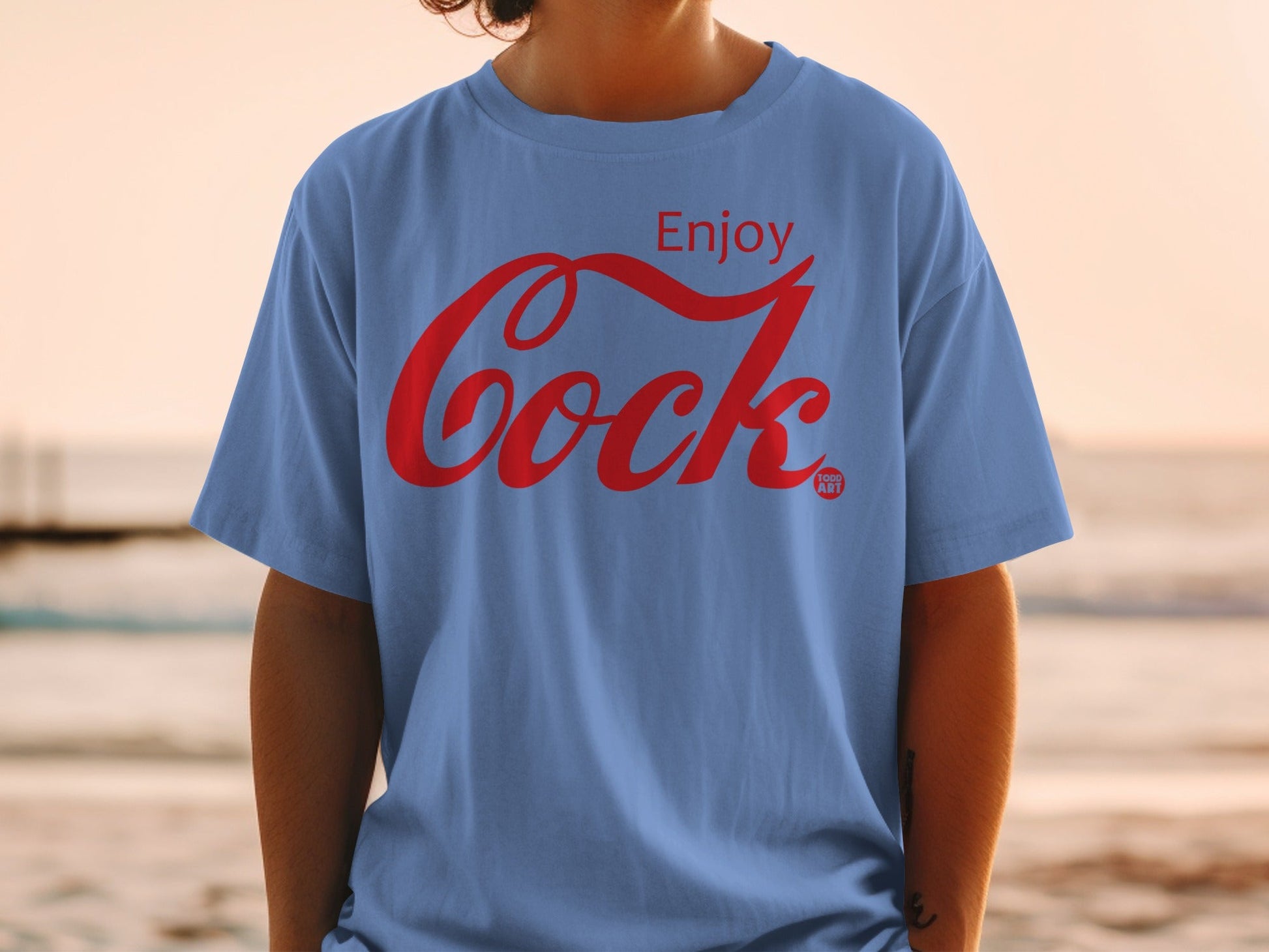 Enjoy Cock Todd Art Blue Graphic T-Shirt