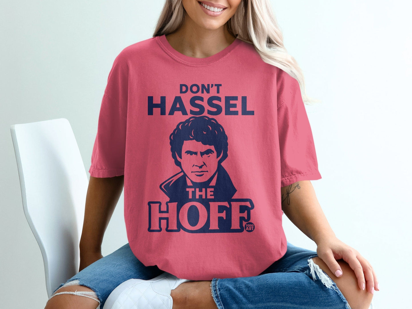 T-shirt featuring David Hasselhoff with text "Don't Hassel The Hoff".