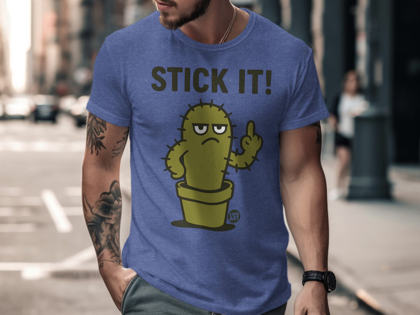 Funny Cactus Stick It Graphic Tee-Shirt