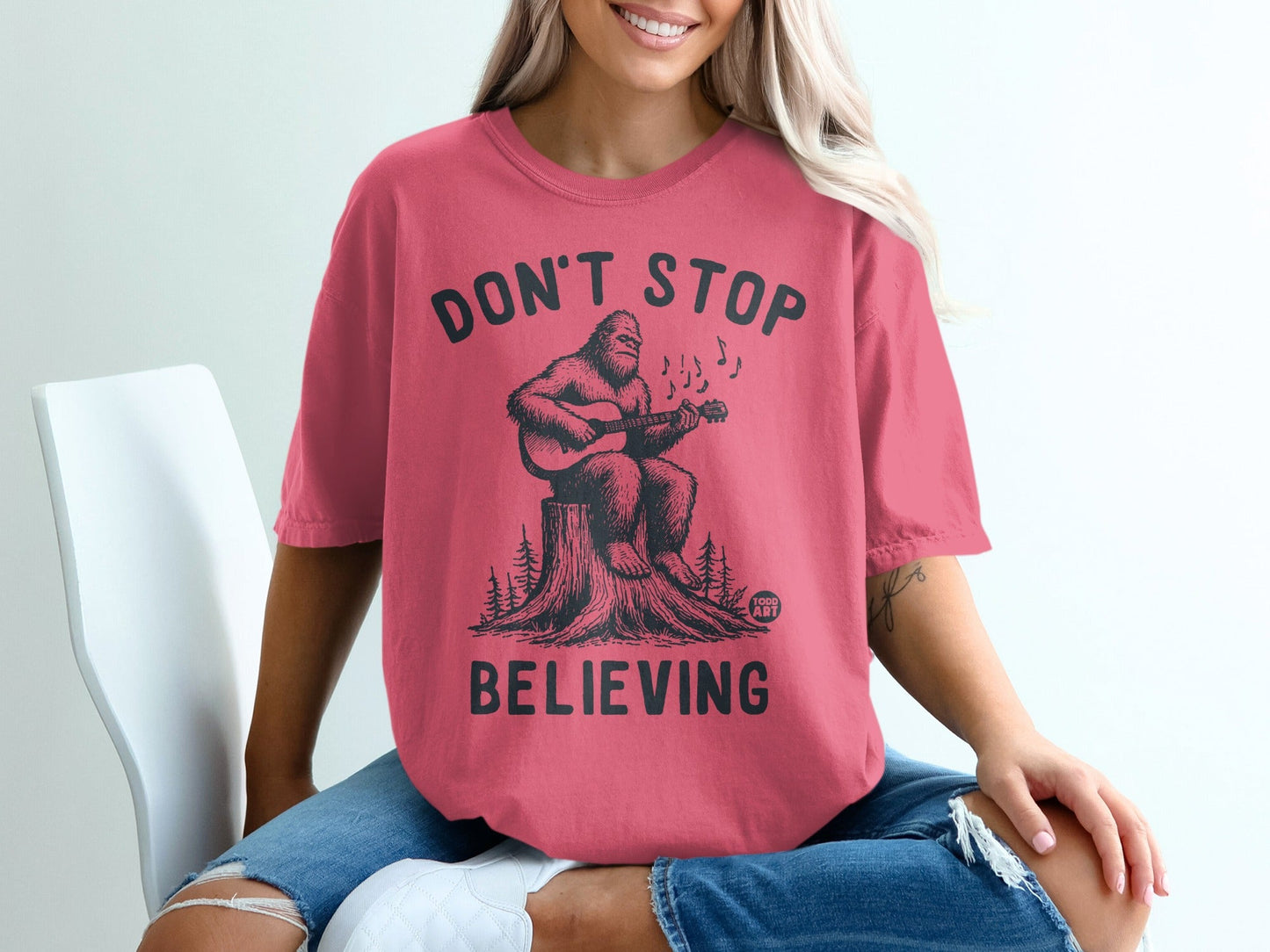 Don't Stop Believing Bigfoot Playing Guitar Shirt