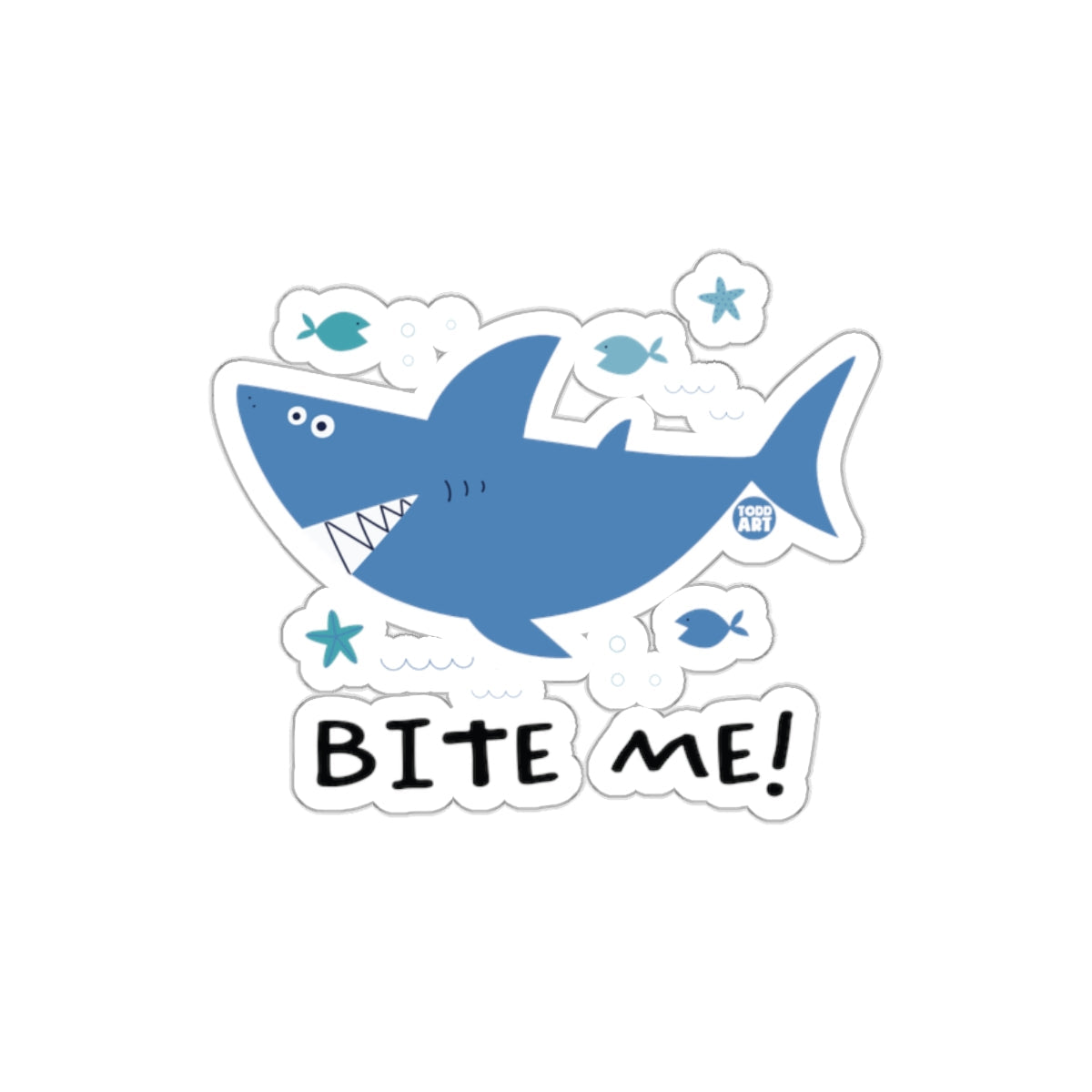 Todd Art Illustration of Shark and Fish Bite Me sticker