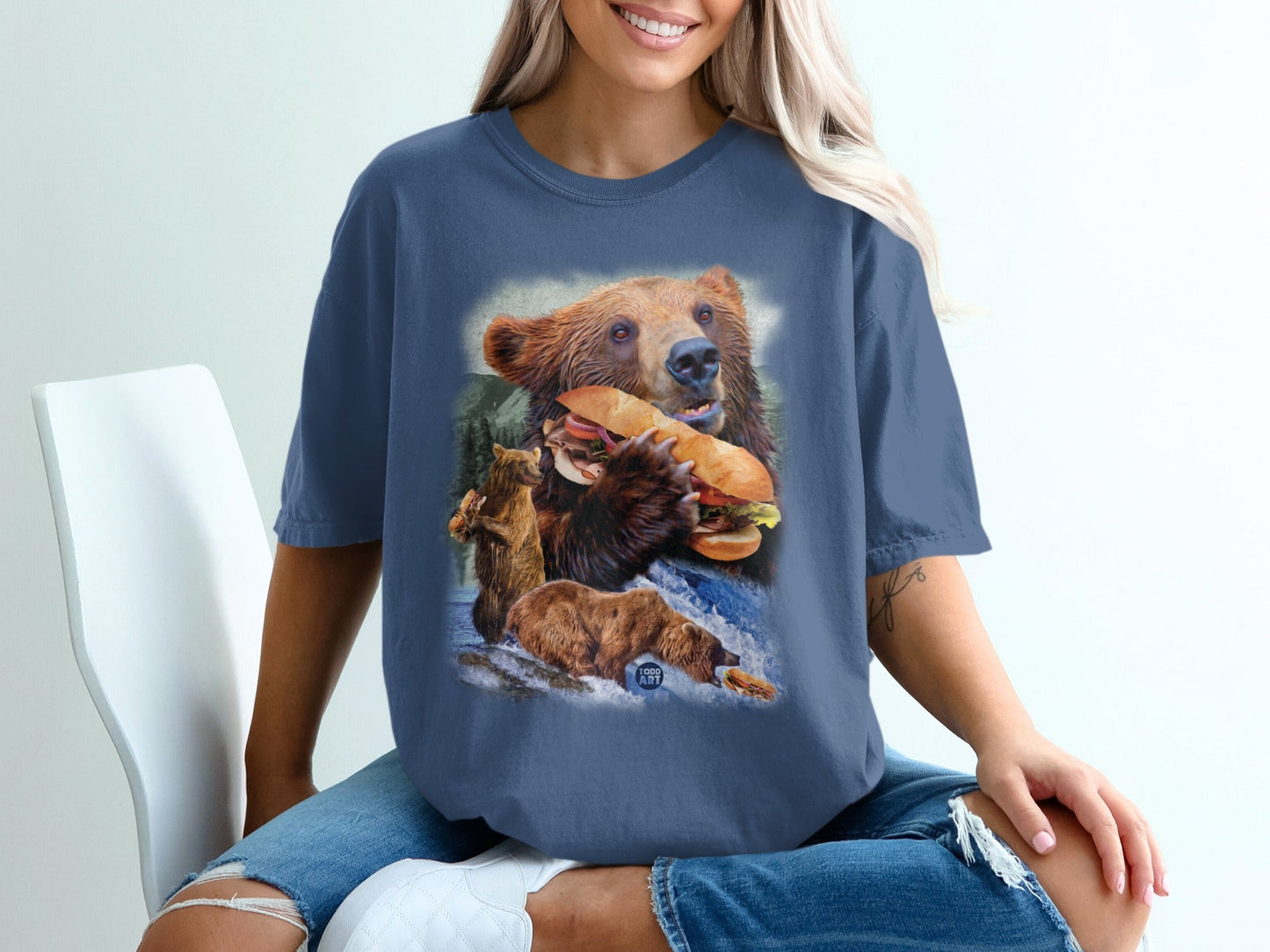 Grizzly Bear Eating Sandwich Abstract Illustration Shirt