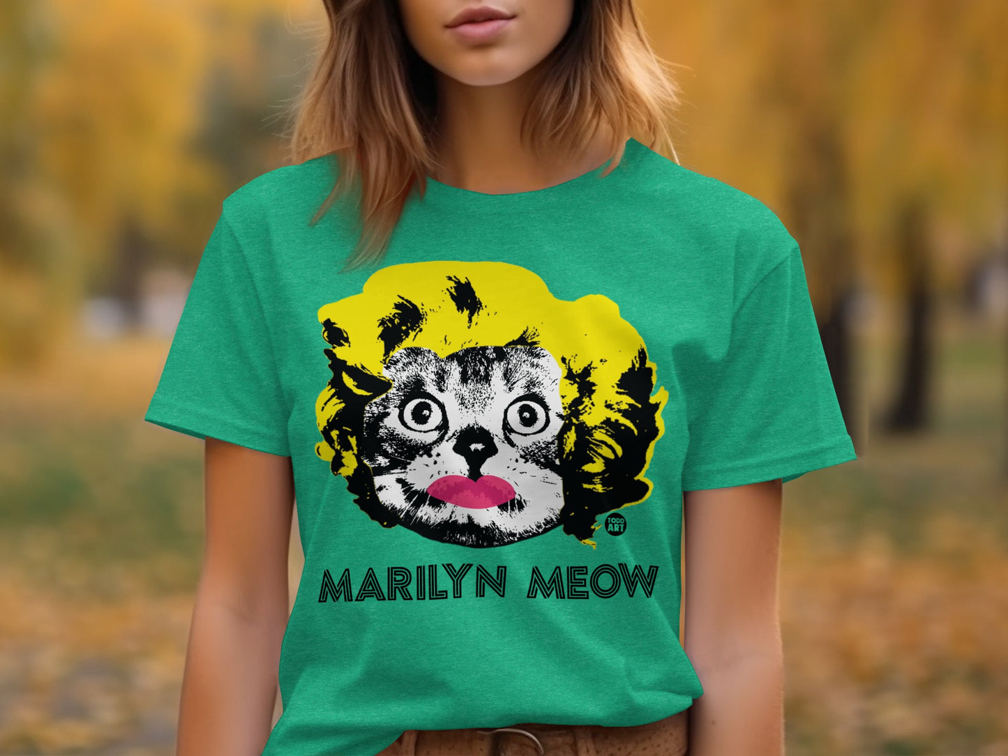 Marilyn Meow Cat Graphic Green Tee Shirt