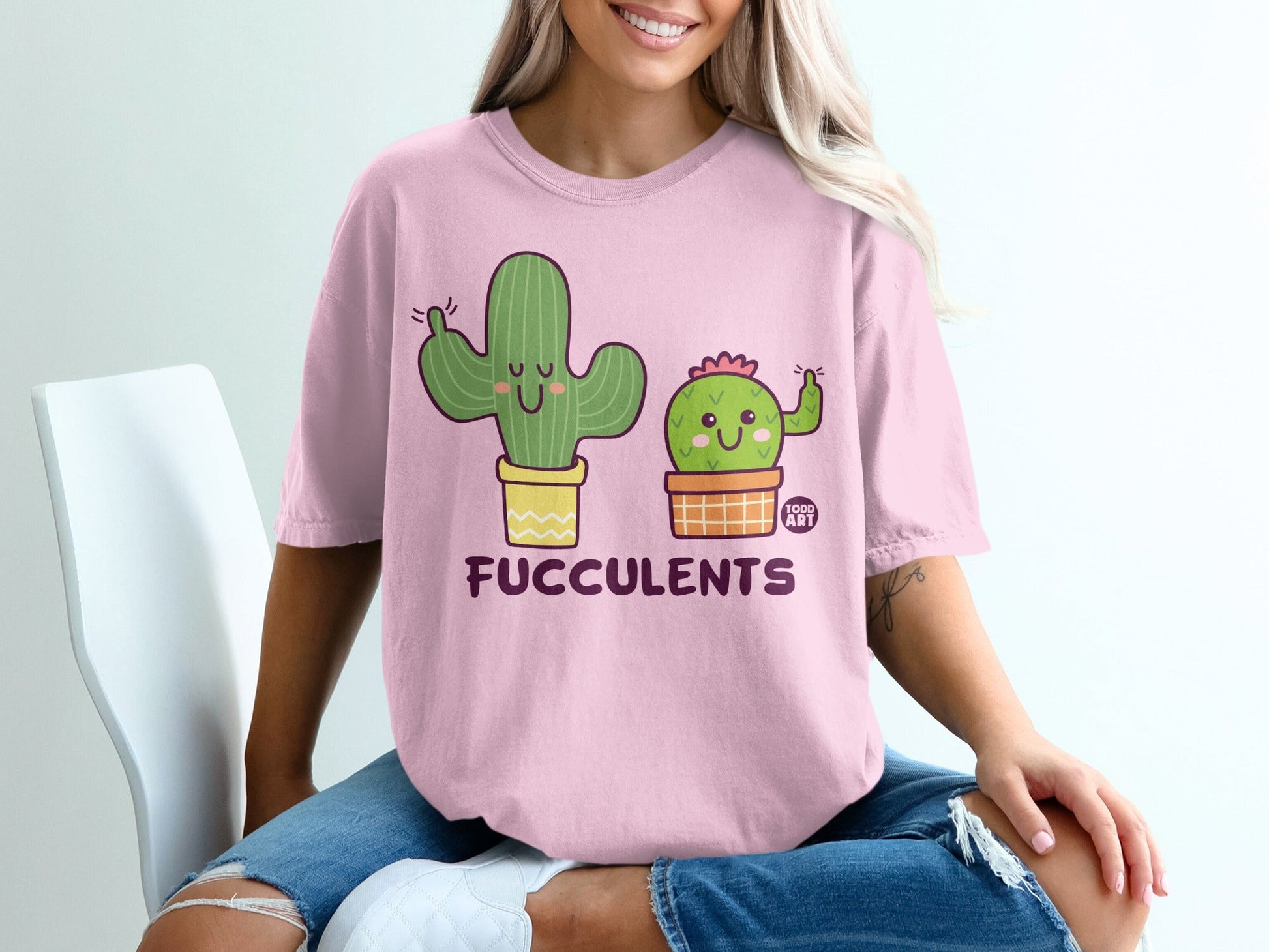 Fun Cactus Succulent Graphic Pink T-Shirt