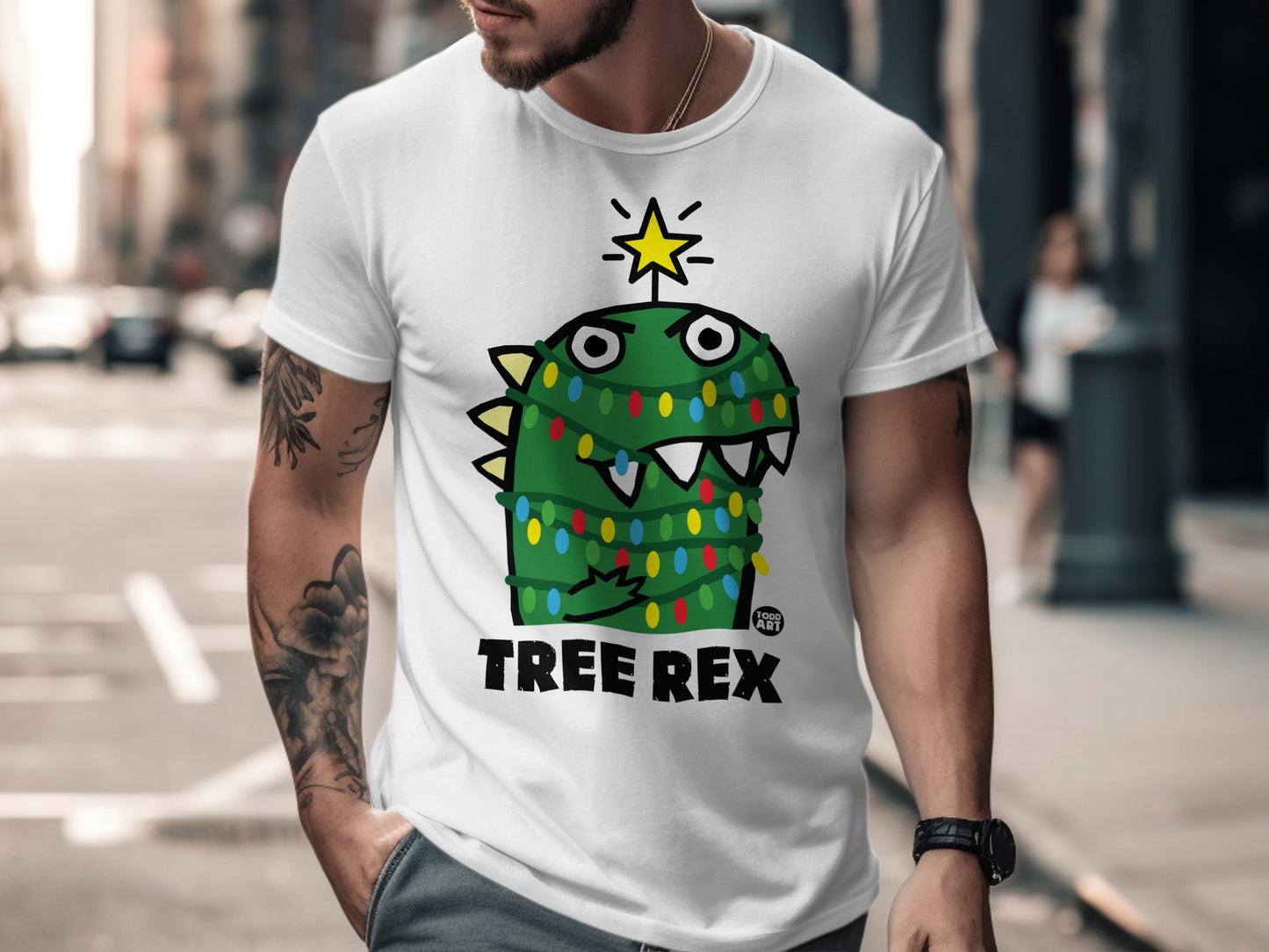 Tree Rex Dinosaur Christmas Cartoon Graphic T-shirt
