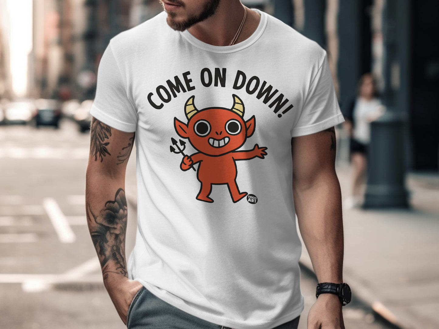 Come On Down Cute Devil Graphic Tee Shirt