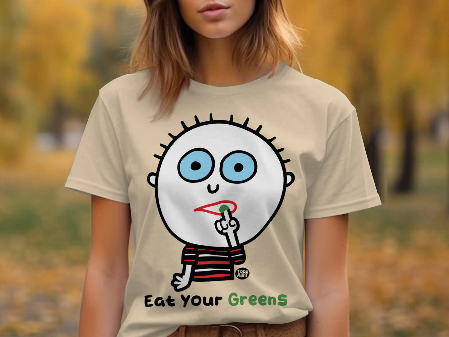 Eat Your Greens Cartoon Character Shirt