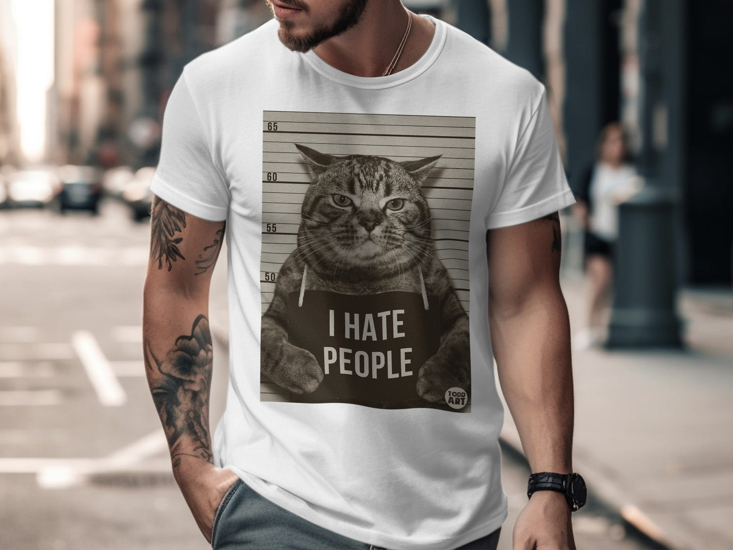 Funny Cat Mugshot I Hate People Graphic Tee
