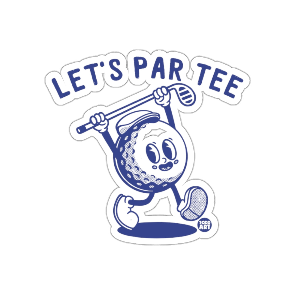 Cartoon Golf Ball Character with Lets Par Tee sticker