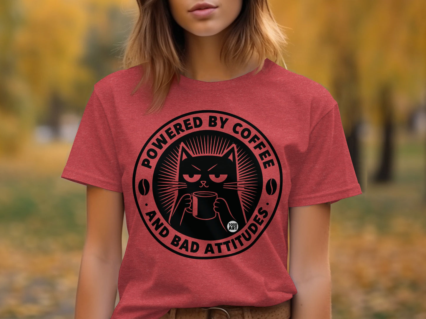Powered by Coffee and Bad Attitudes Cat Shirt