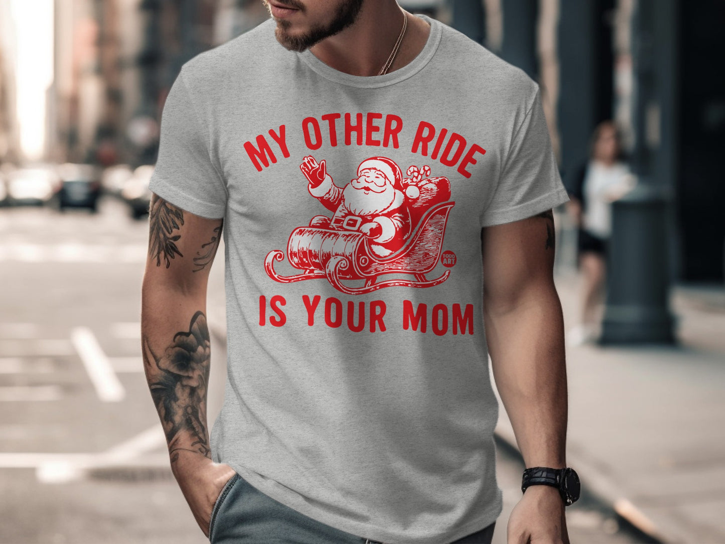 Funny Santa My Other Ride Is Your Mom Graphic Tee