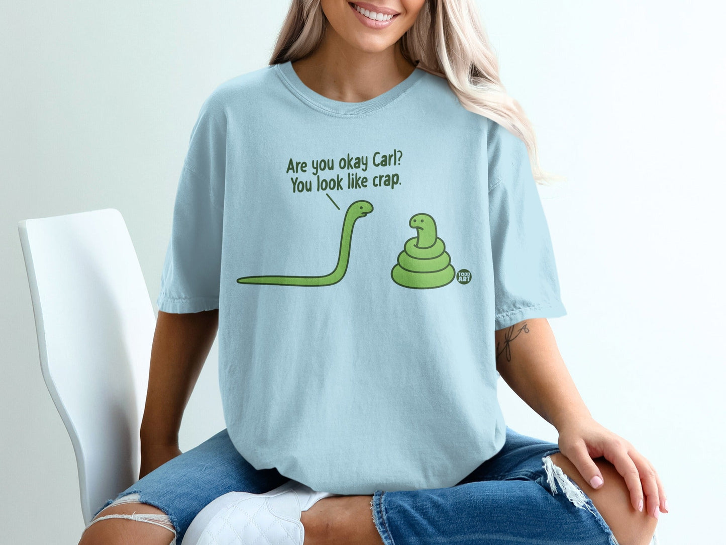 Two cartoon snakes, one asking "Are you okay Carl? You look like crap."