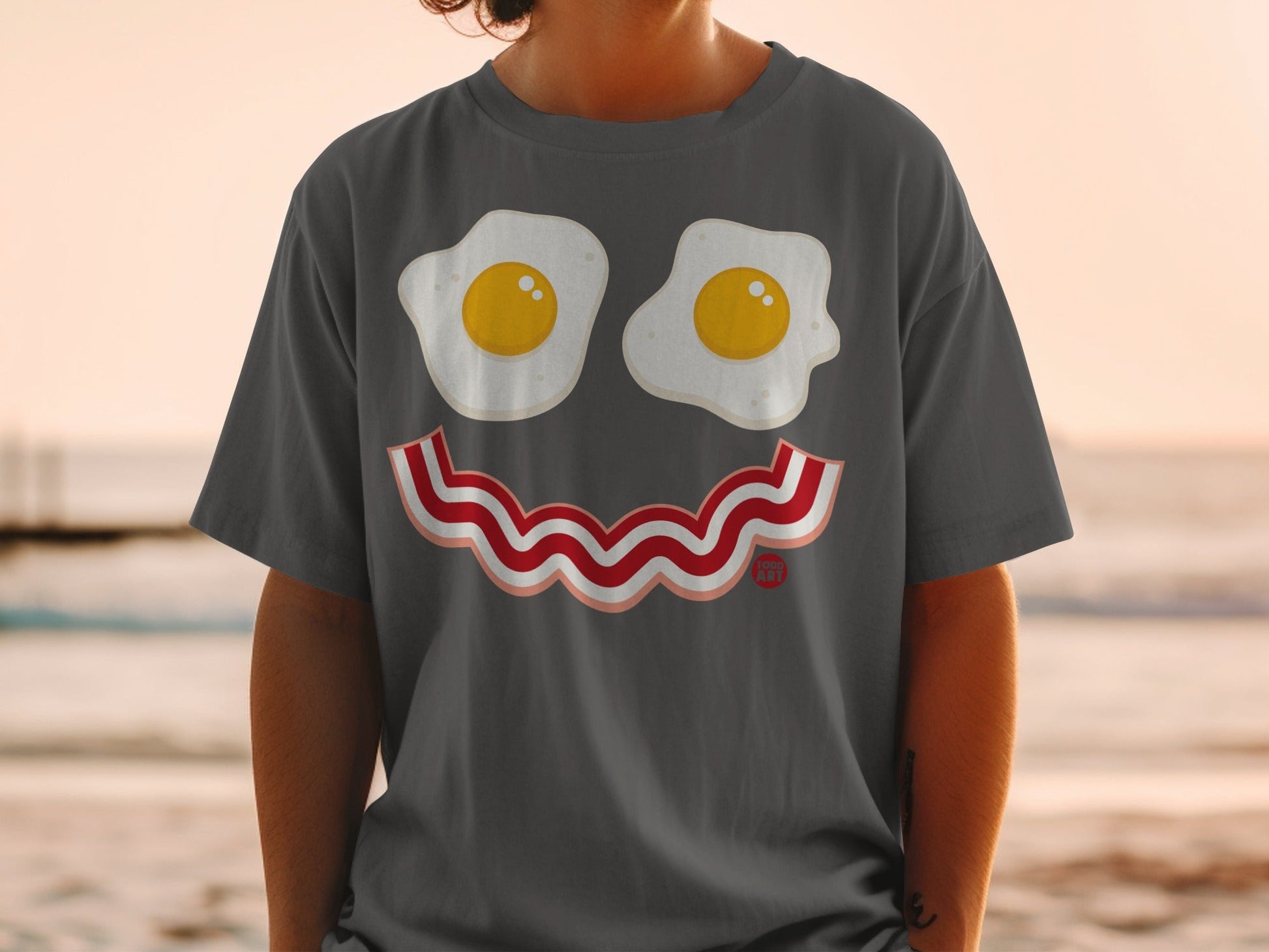 Funny Smiley Face with Eggs and Bacon Graphic Shirt