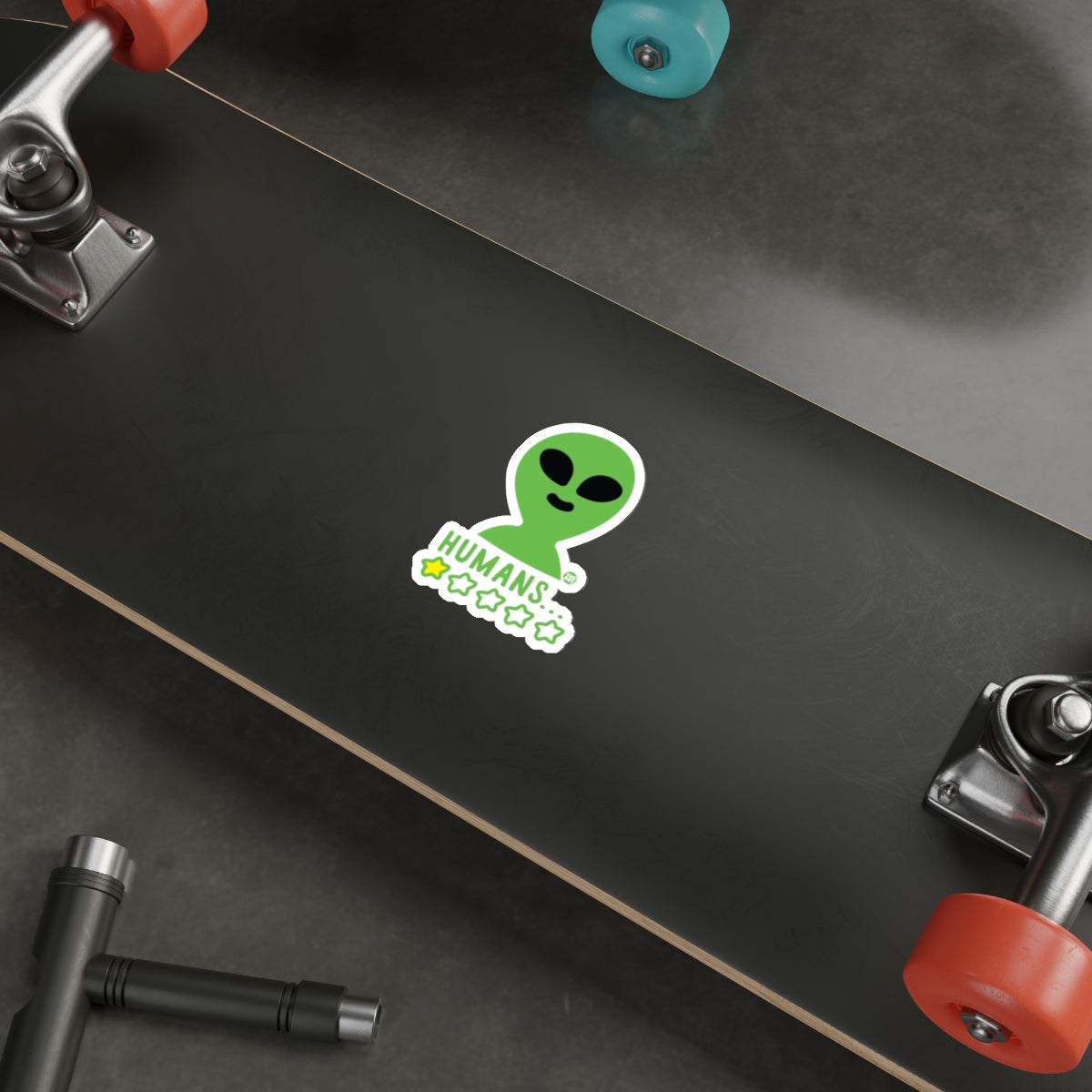 Funny Alien Sticker with 1 Star Rating Skateboard Decal