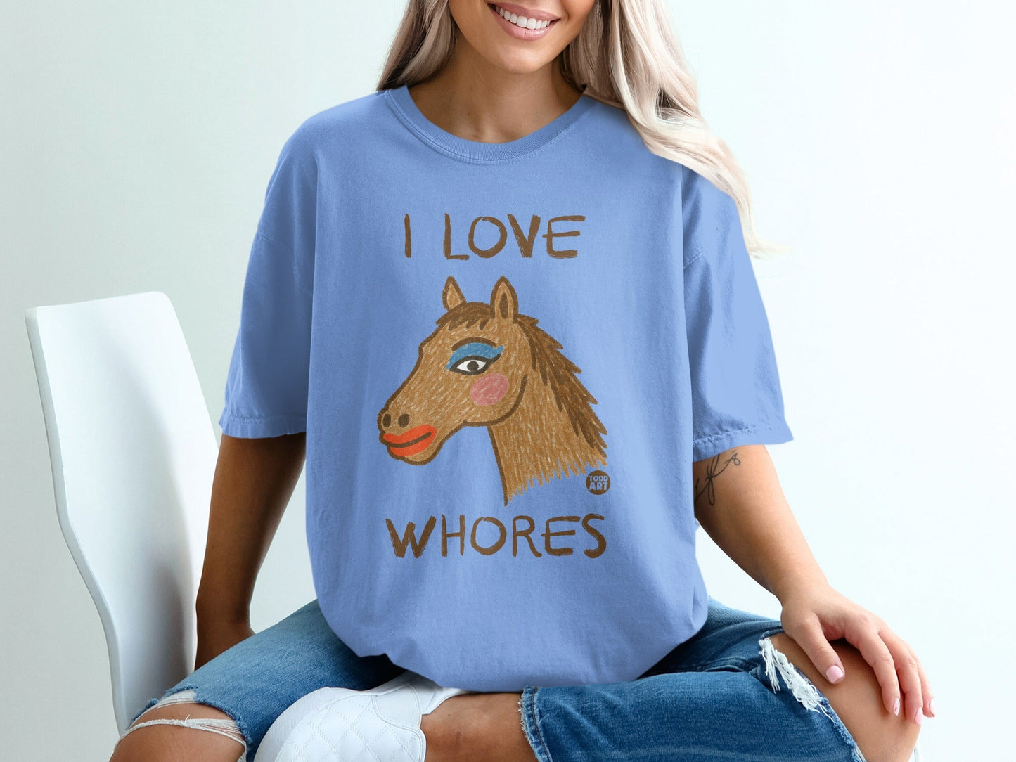I Love Whores Graphic Horse Head Design T-Shirt