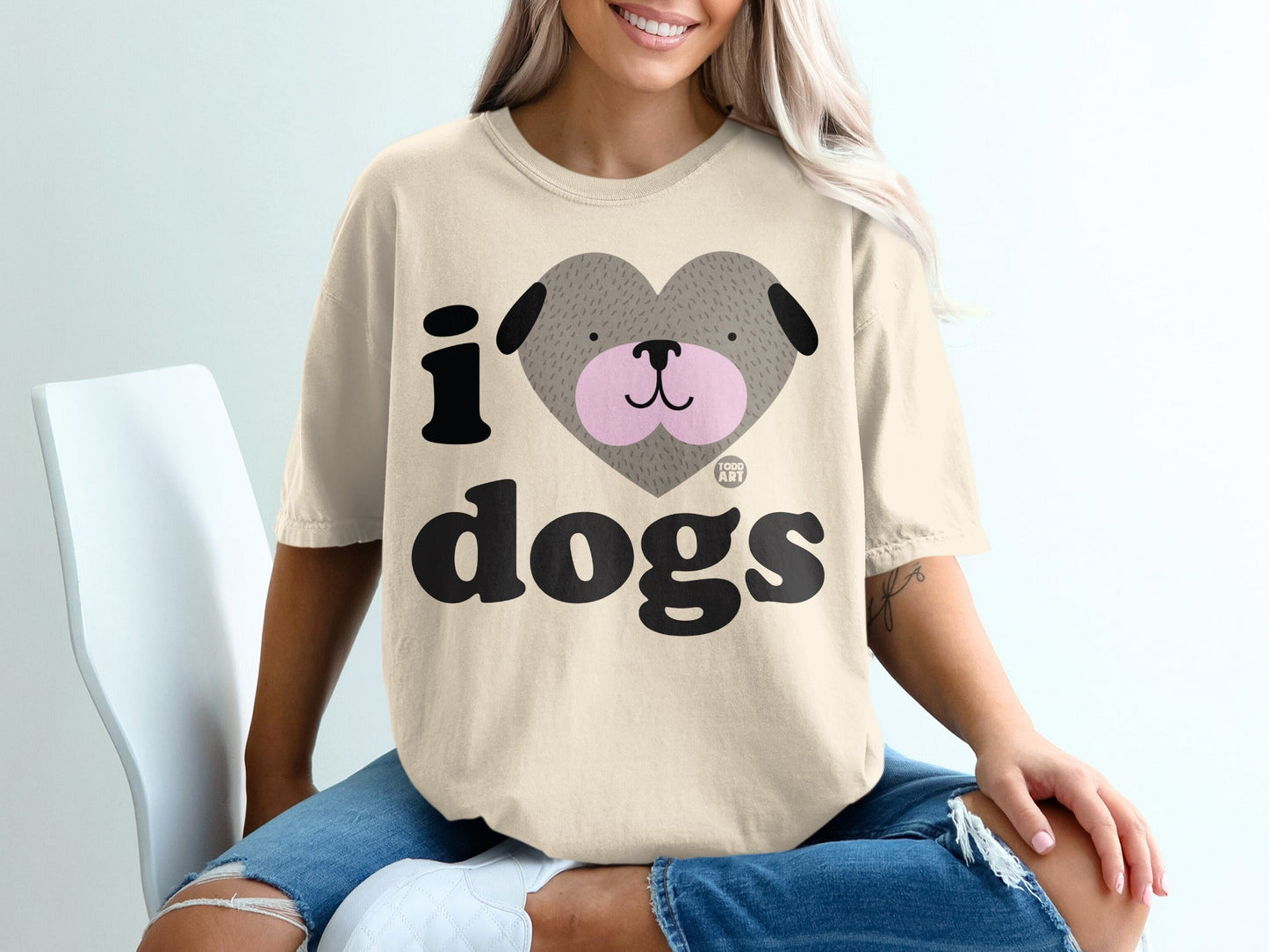 I Love Dogs Cute Cartoon Face Graphic T-Shirt