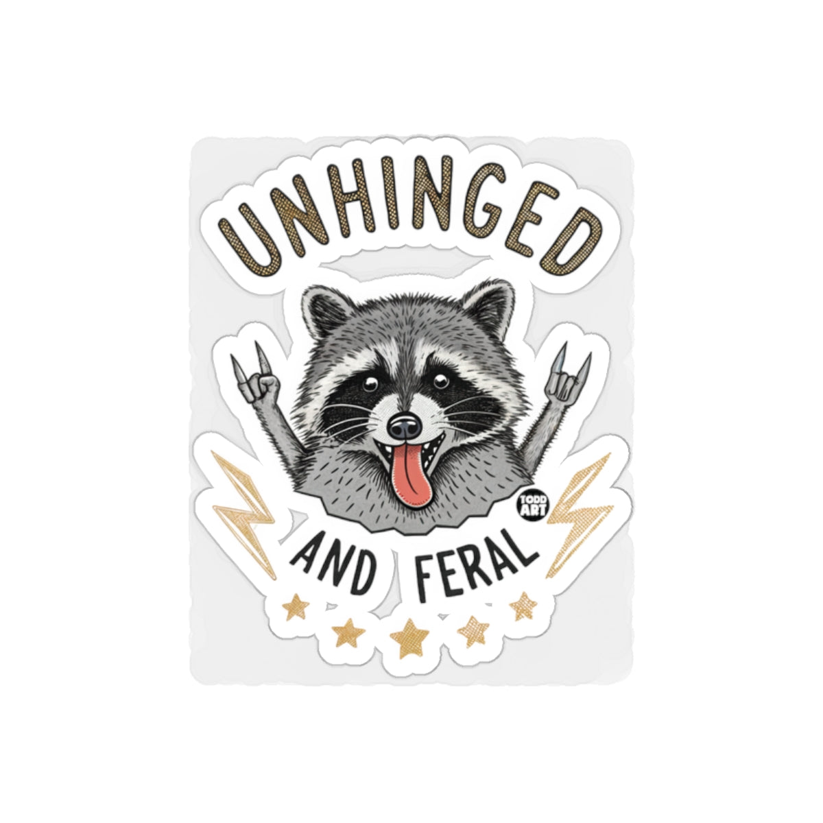 Unhinged And Feral Raccoon Doing Rock Sign Hand Pose sticker