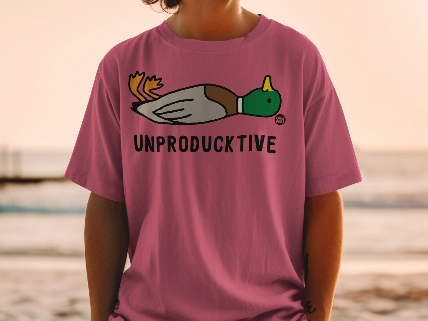 Unproductive Duck Graphic Design Pink T-Shirt
