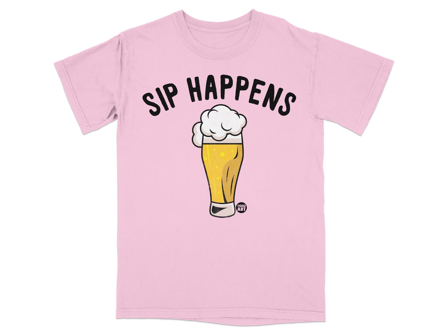 Sip Happens Fun Graphic Pink T-Shirt for Casual Wear