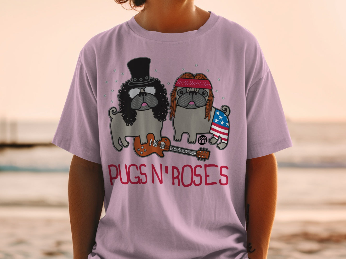 Pugs N' Roses Graphic Tee for Music and Dog Lovers