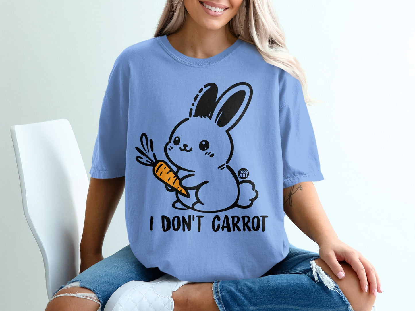 I Don't Carrot Bunny Cartoon Graphic T-Shirt