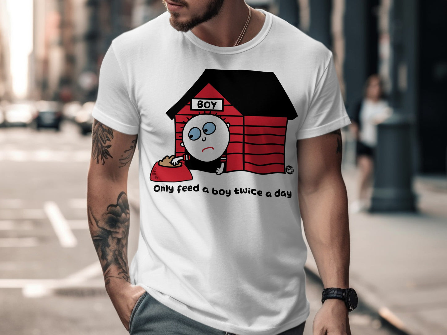 Only feed a boy twice a day graphic tee shirt