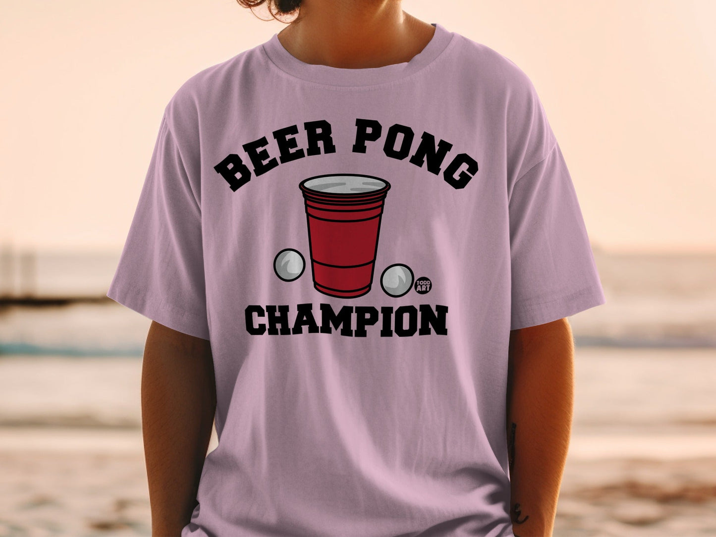 Beer Pong Champion Graphic Tee with Red Cup Design