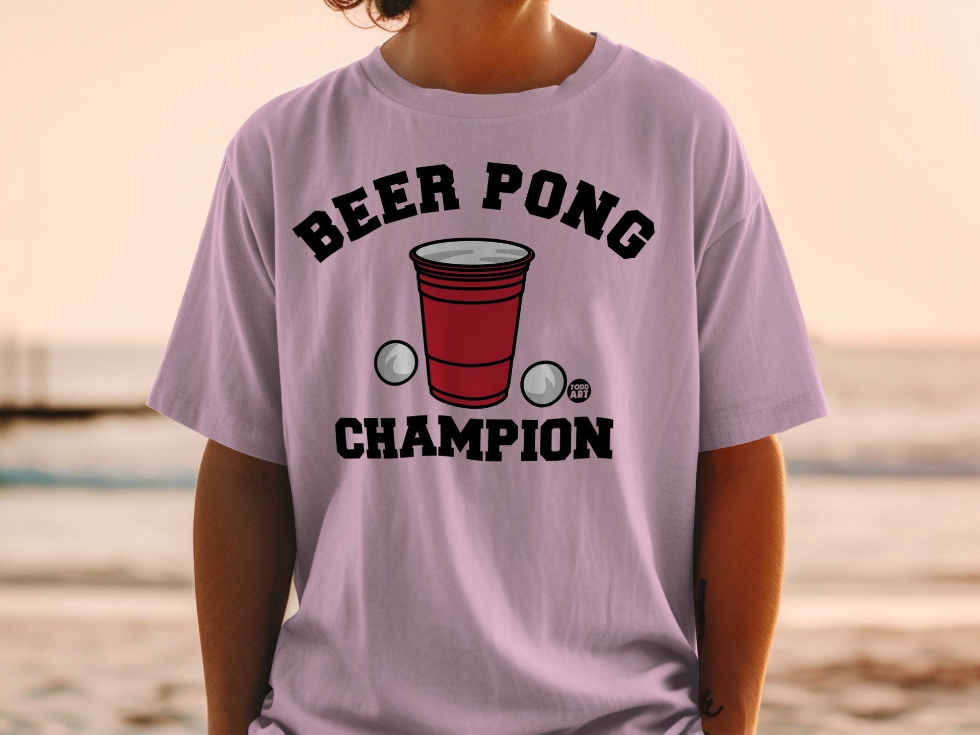 Beer Pong Champion Graphic Tee with Red Cup Design