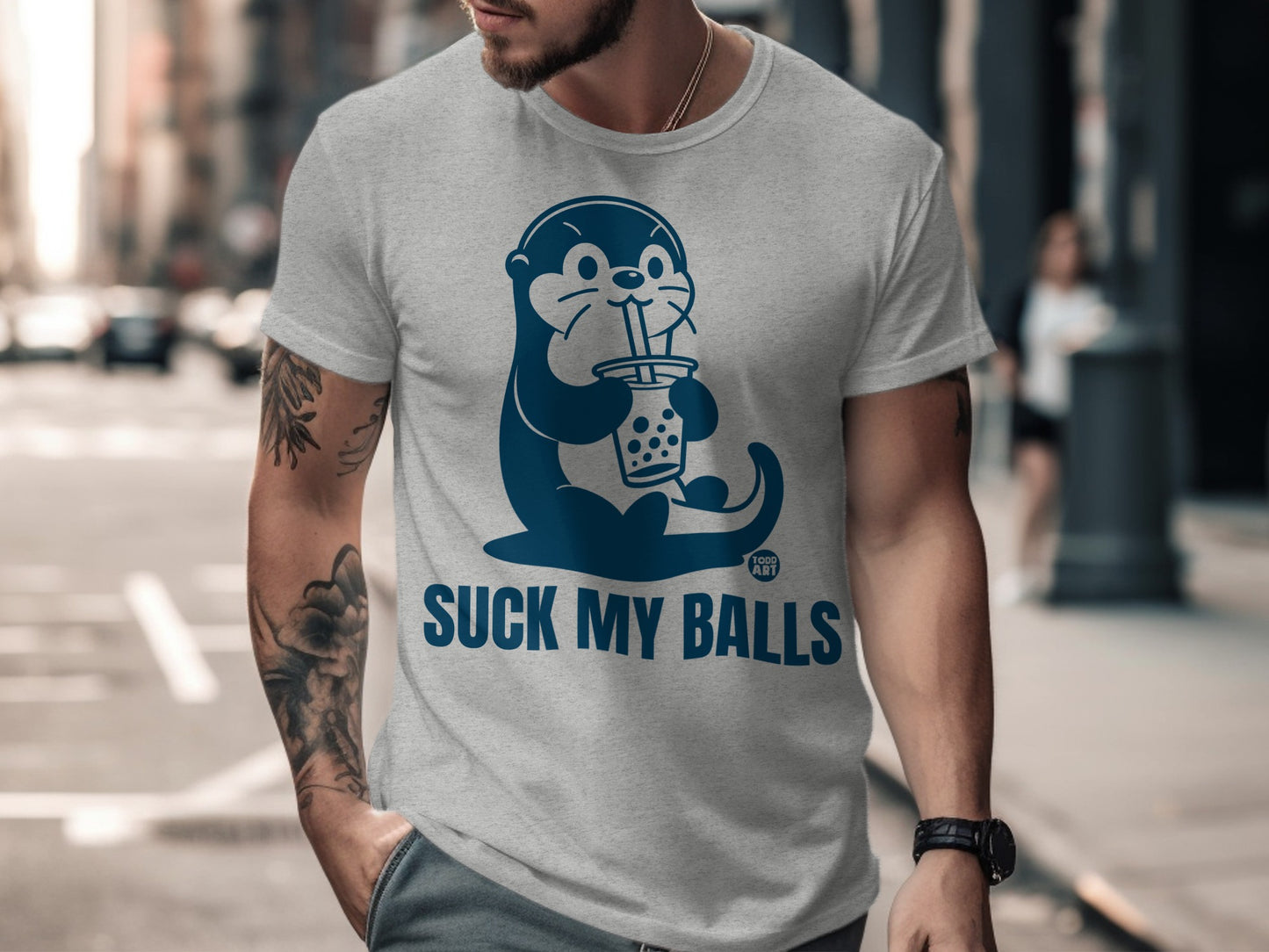 Suck My Balls Cute Otter Drinking Boba Tee Shirt