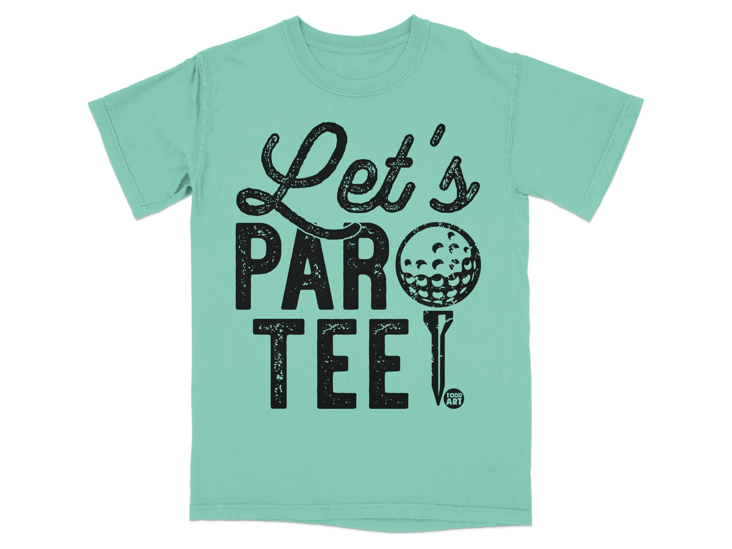 Green t-shirt with "Let's PAR TEE!" text and golf ball graphic.