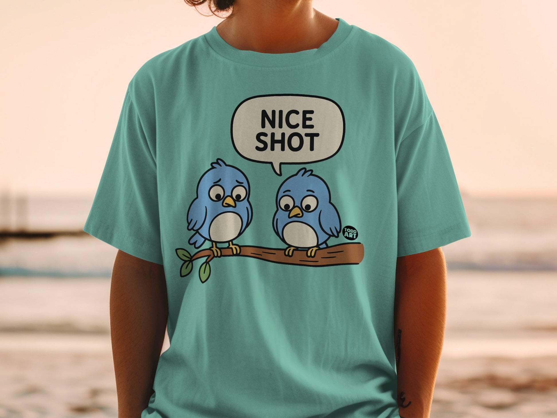 Nice Shot Cartoon Blue Birds Graphic T-shirt