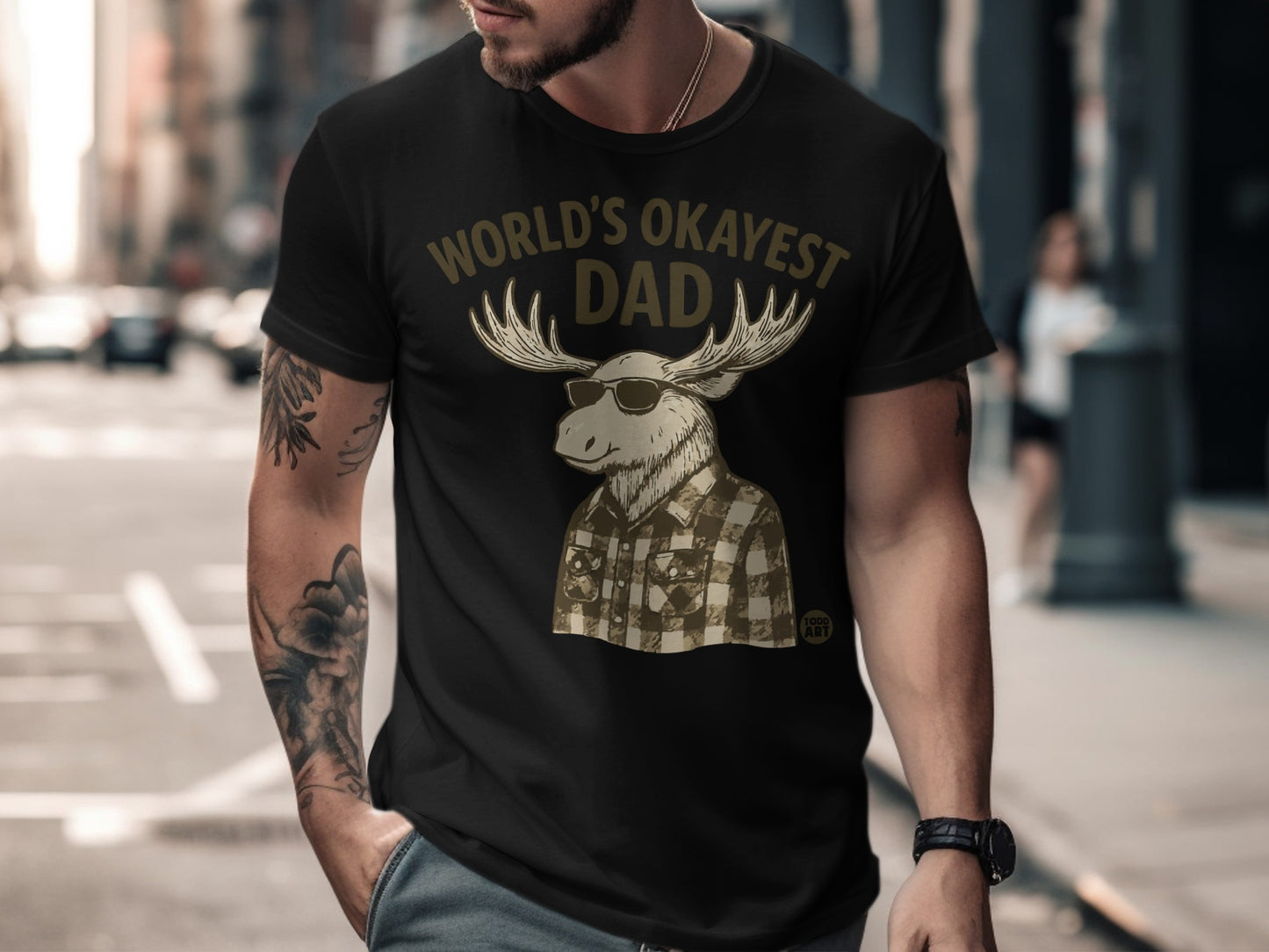 World's Okayest Dad Moose Funny Graphic T-Shirt