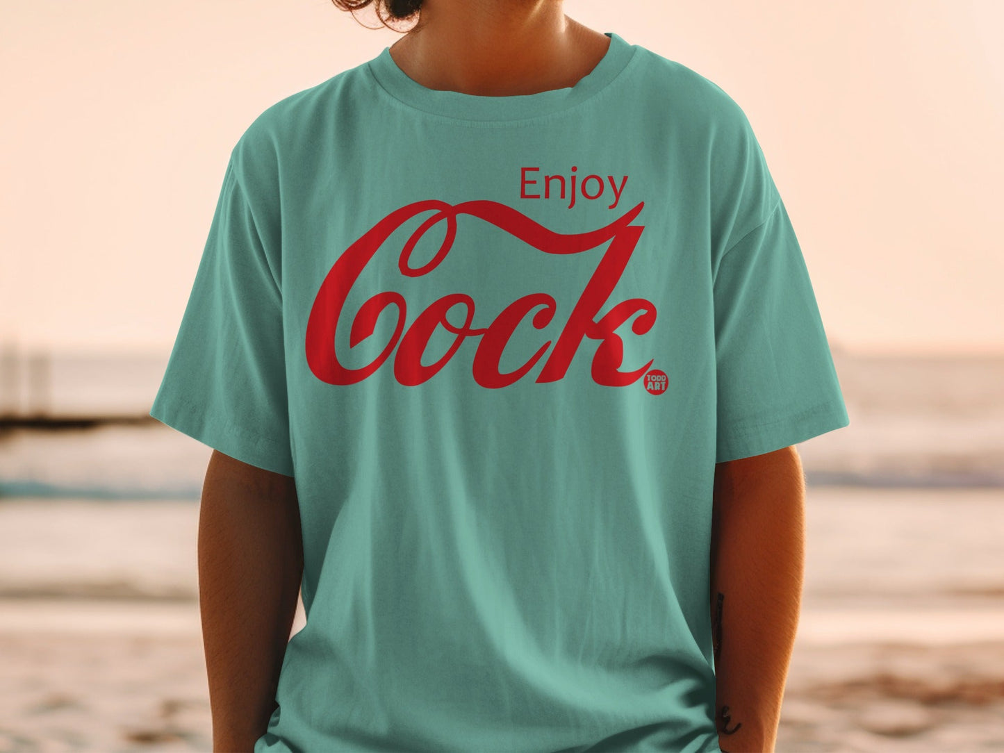 Enjoy Cock Shirt with Red Script Unique Graphic Tee