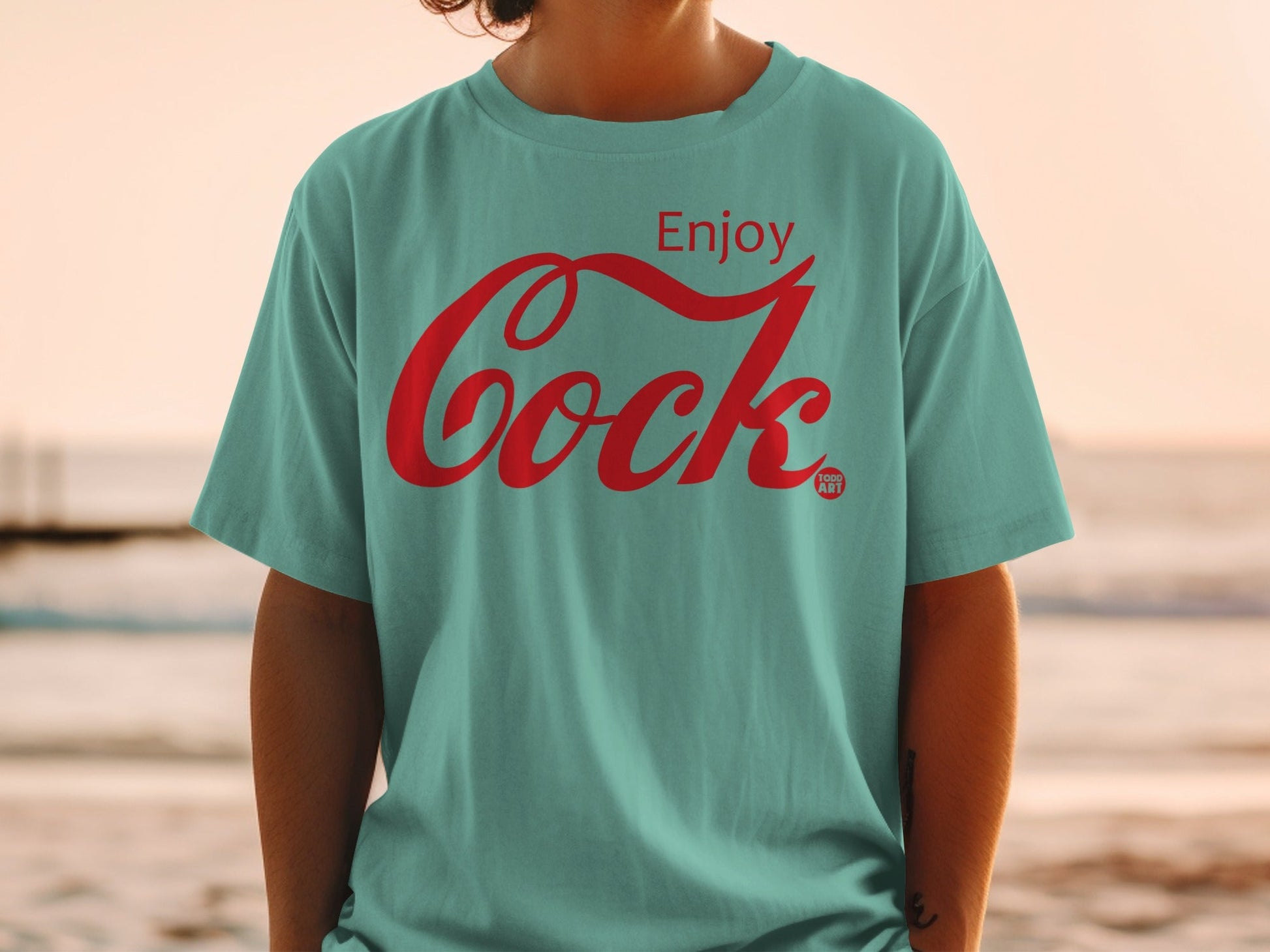 Enjoy Cock Shirt with Red Script Unique Graphic Tee