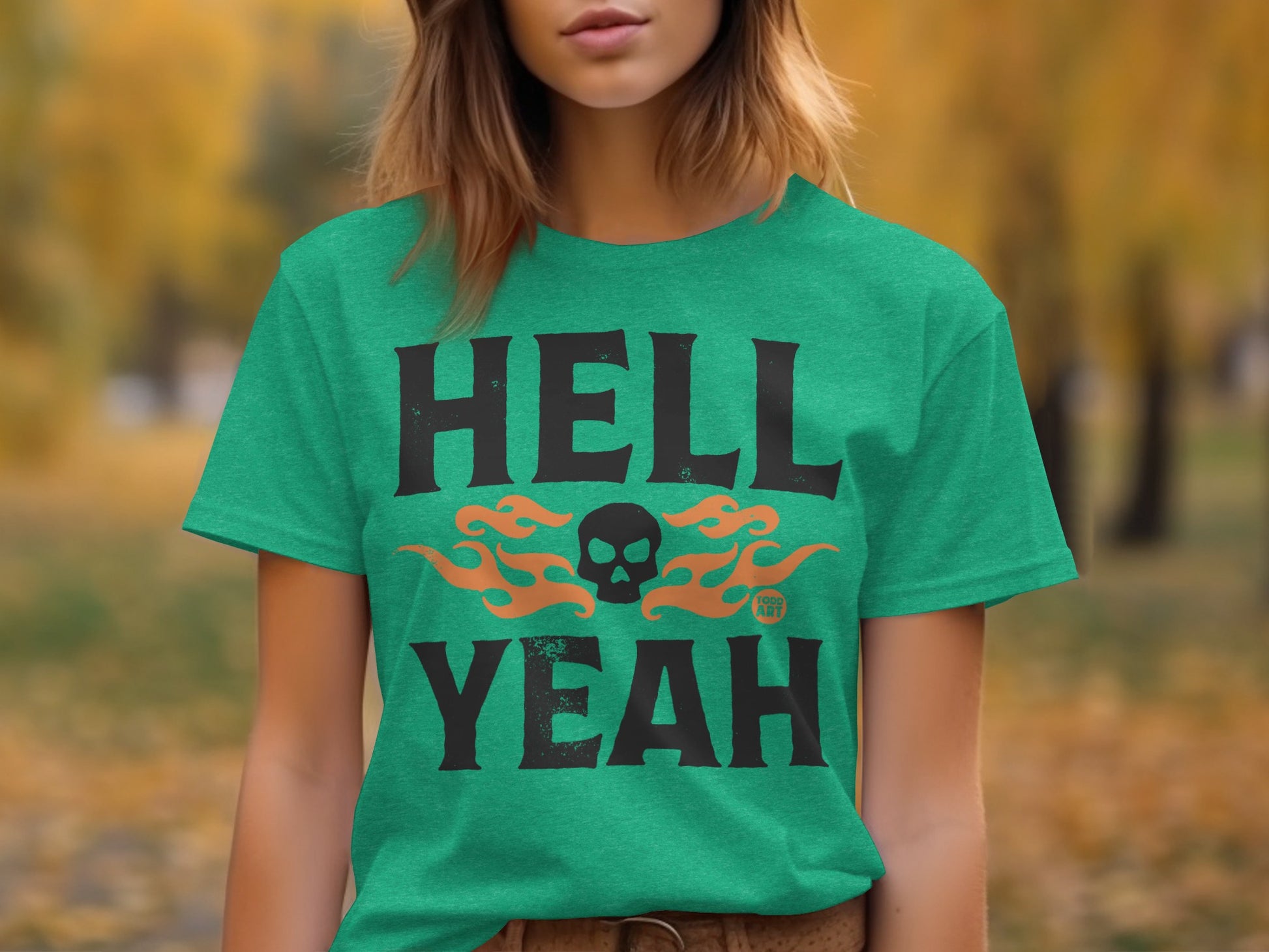 Hell Yeah Skull Flames Graphic Design T-shirt