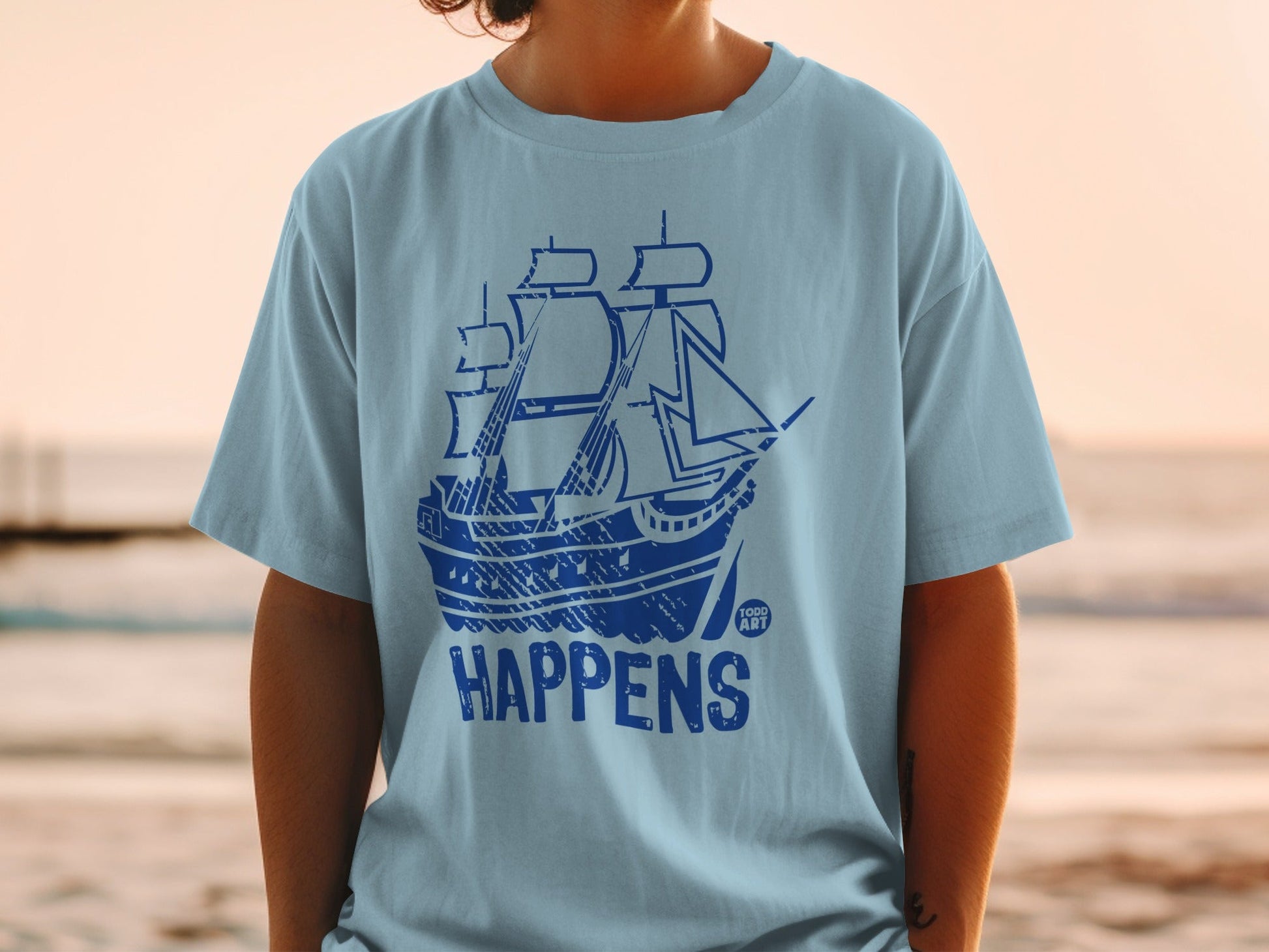 Nautical Ship Happens Graphic Tee Shirt Casual Top