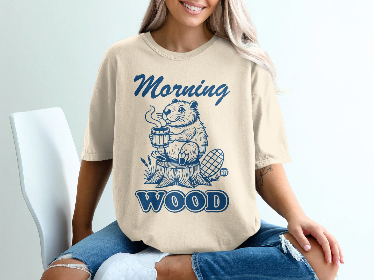 Morning Wood Funny Beaver Print Casual T-shirt