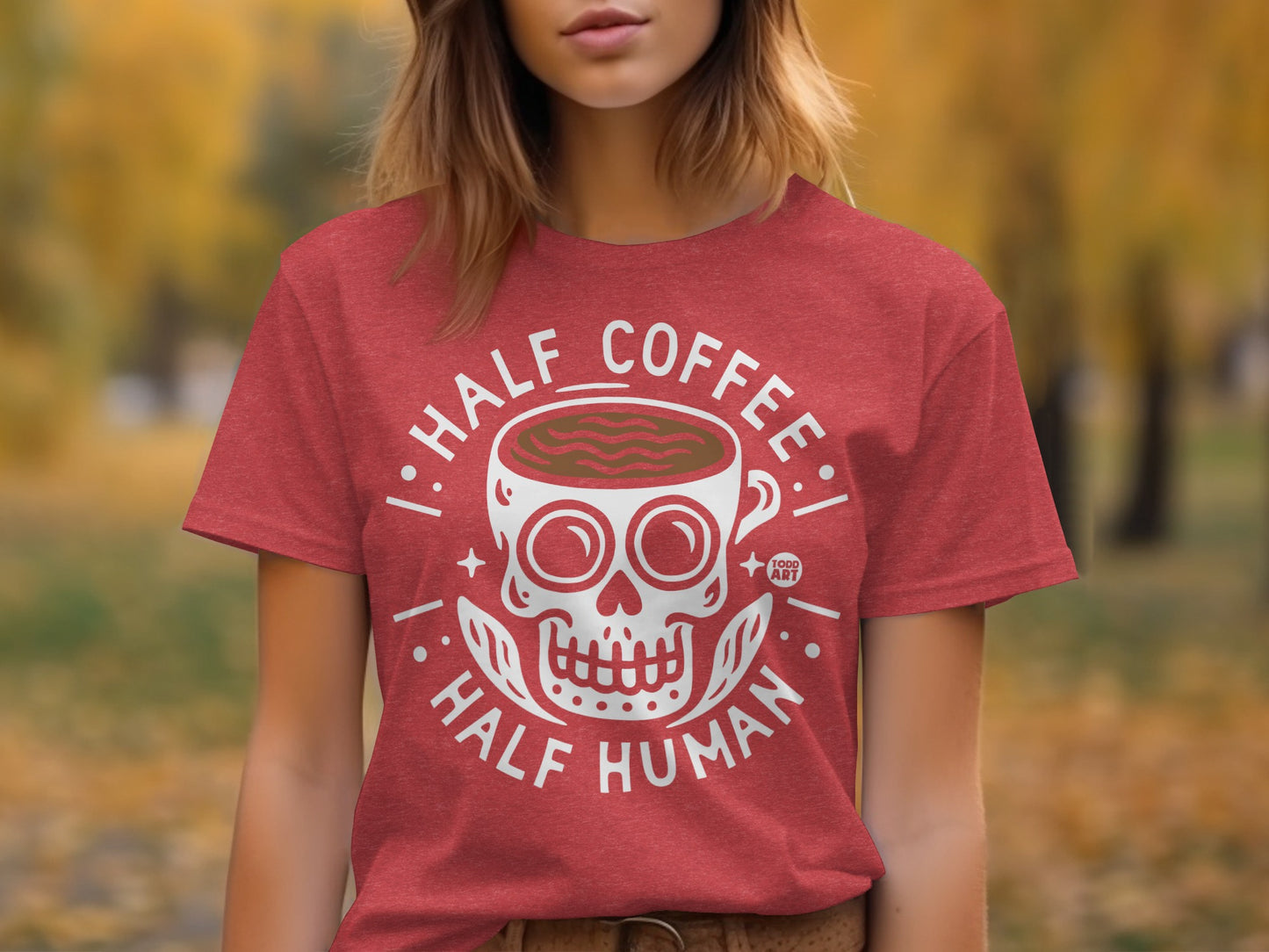 Half Coffee Half Human Skull Graphic Design T-Shirt
