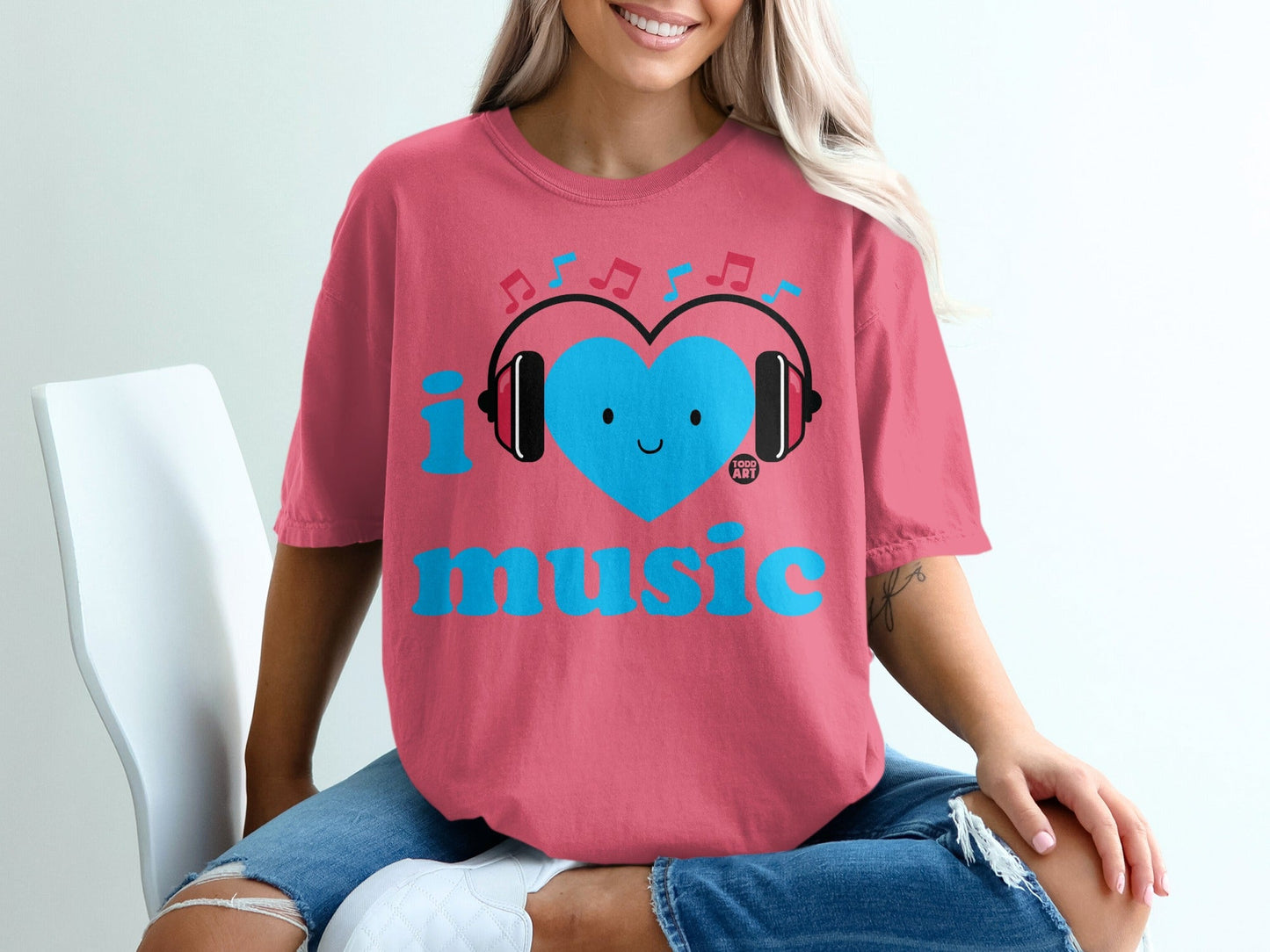 I Love Music Headphones Graphic Cute T-Shirt