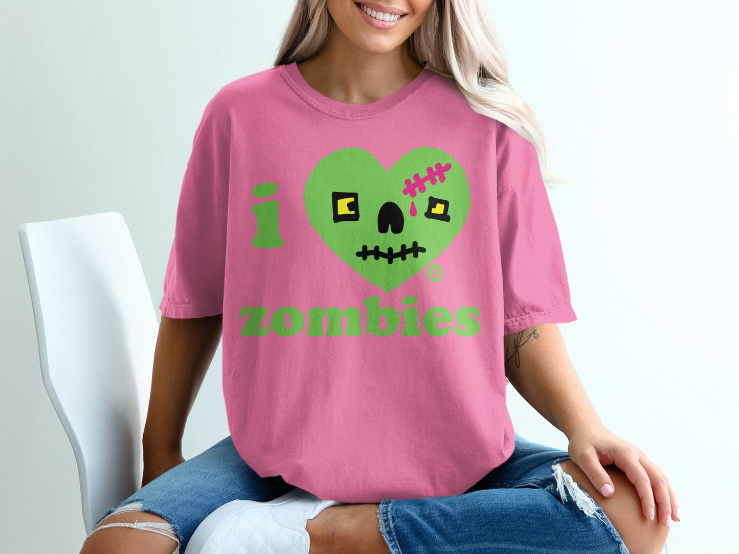I Heart Zombies Graphic Print Oversized T-Shirt