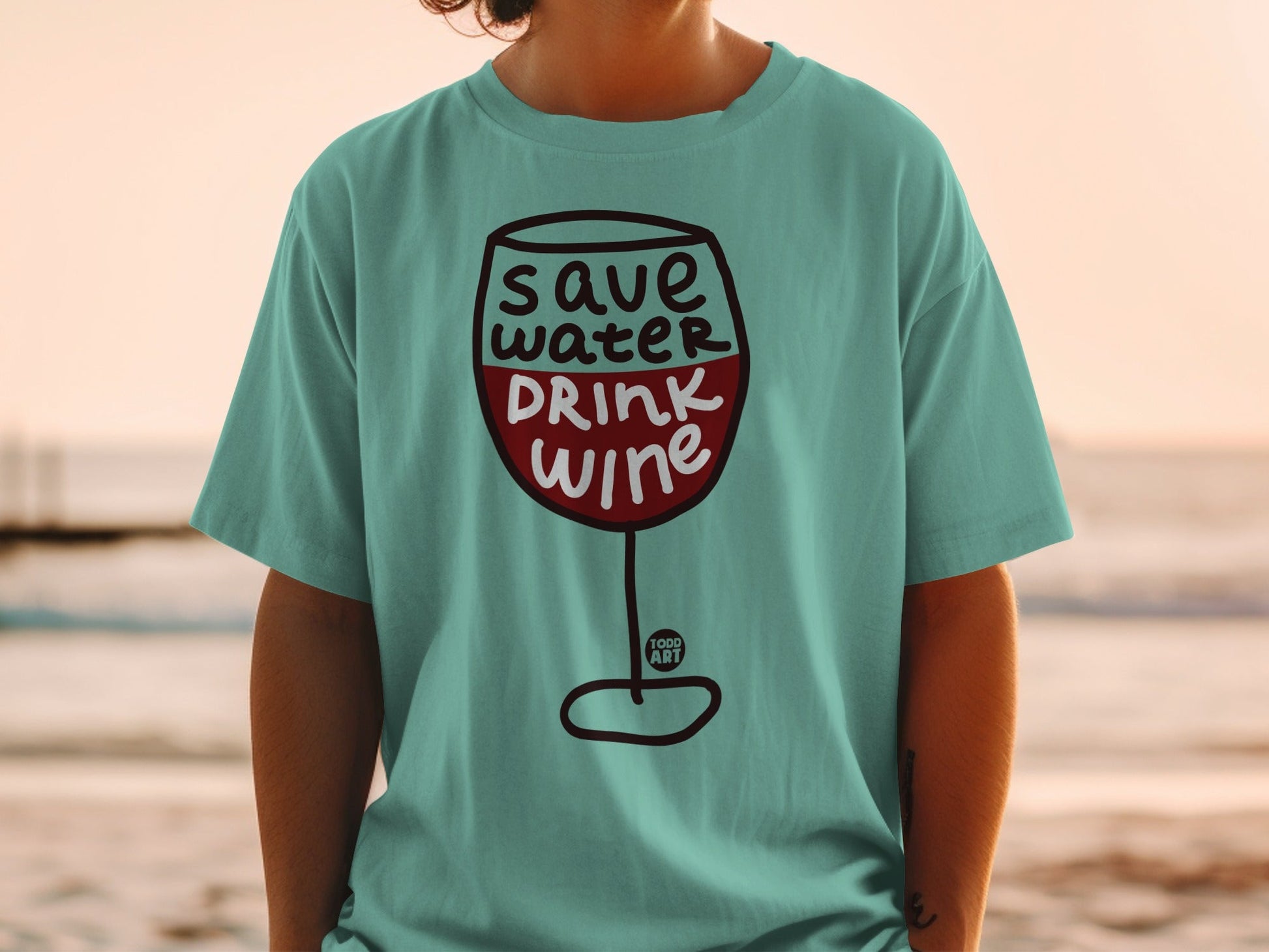 Save Water Drink Wine Graphic Design T-shirt