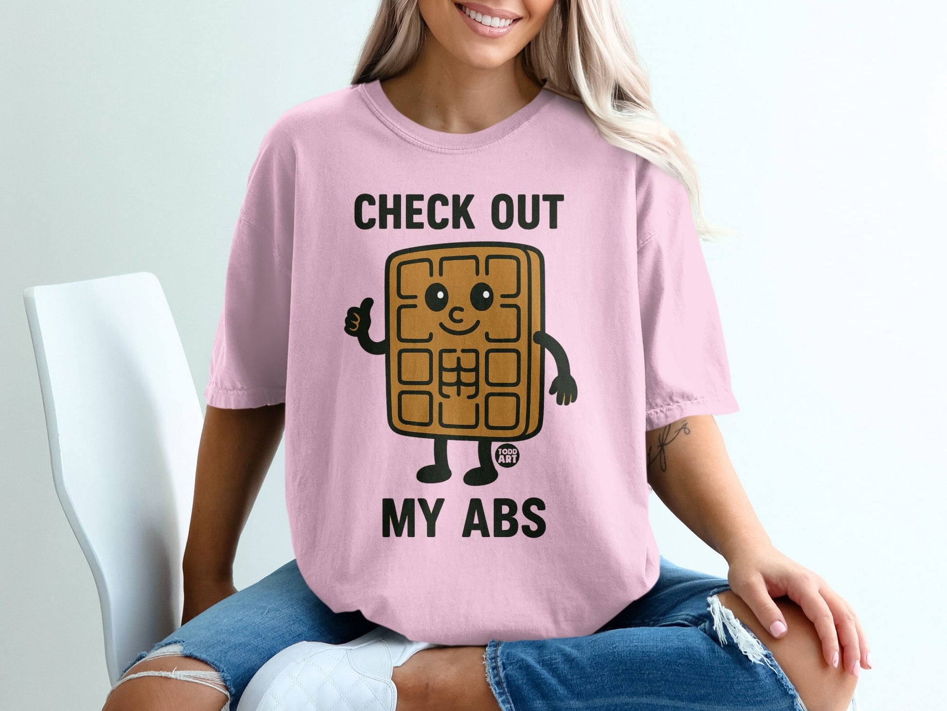 Check Out My Abs Waffle Print Graphic T-shirt