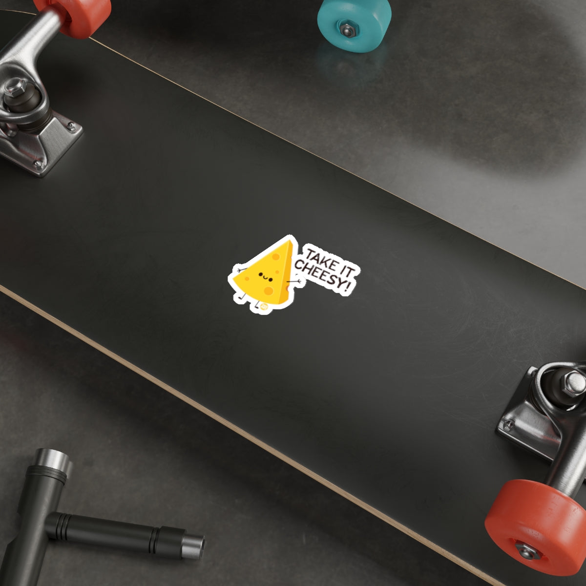 Funny Take It Cheesy Sticker for Skateboards or Laptops