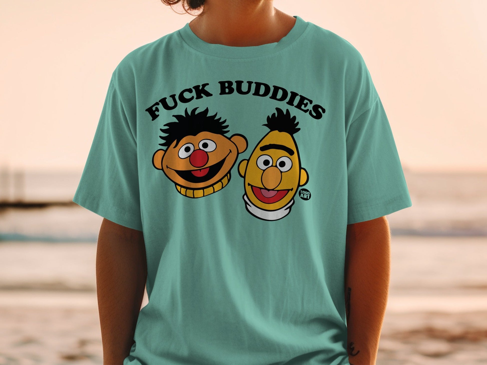 T-shirt featuring Bert and Ernie characters with "Fuck Buddies" text.