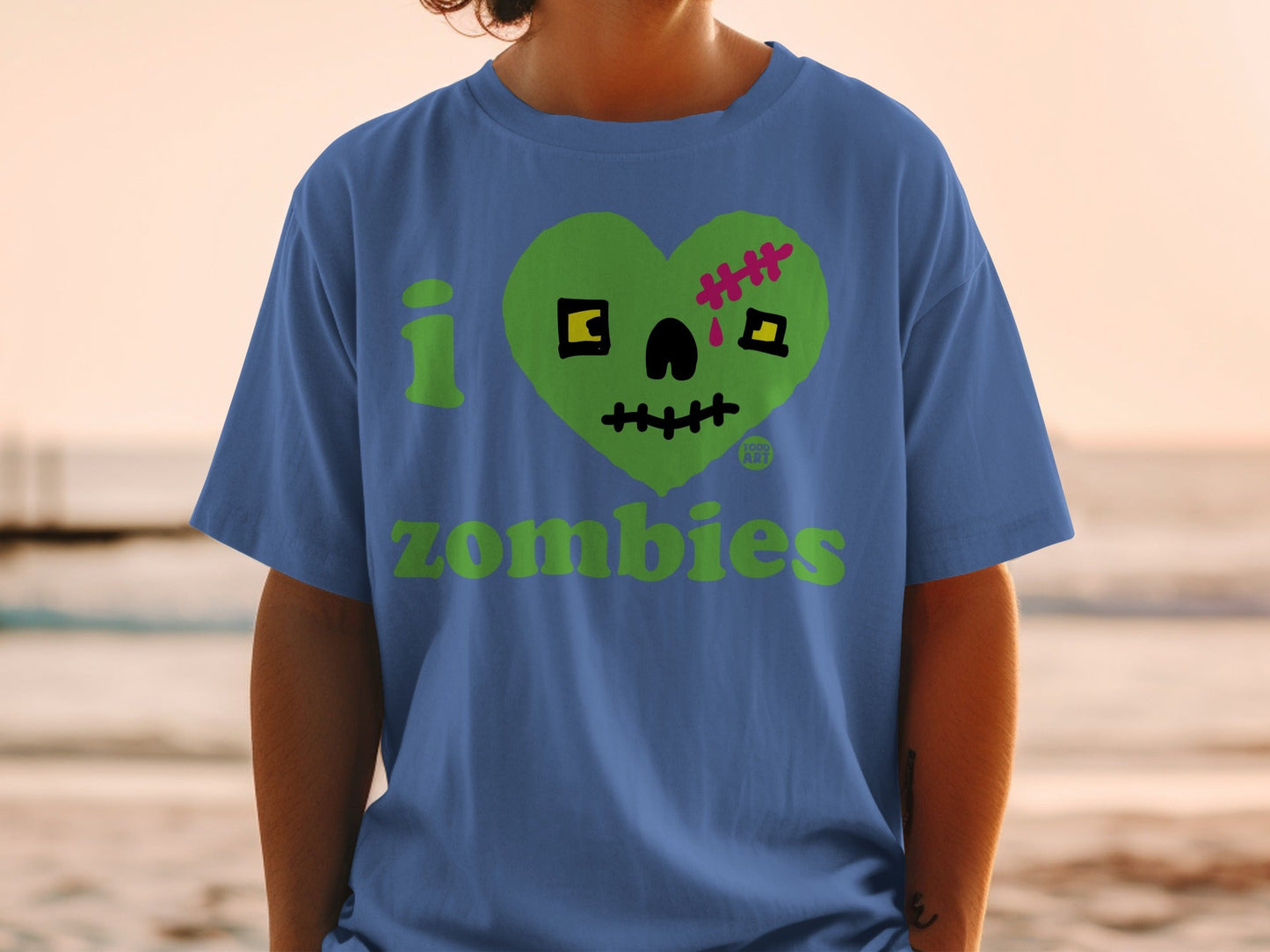 I Love Zombies Graphic Print Blue T-Shirt