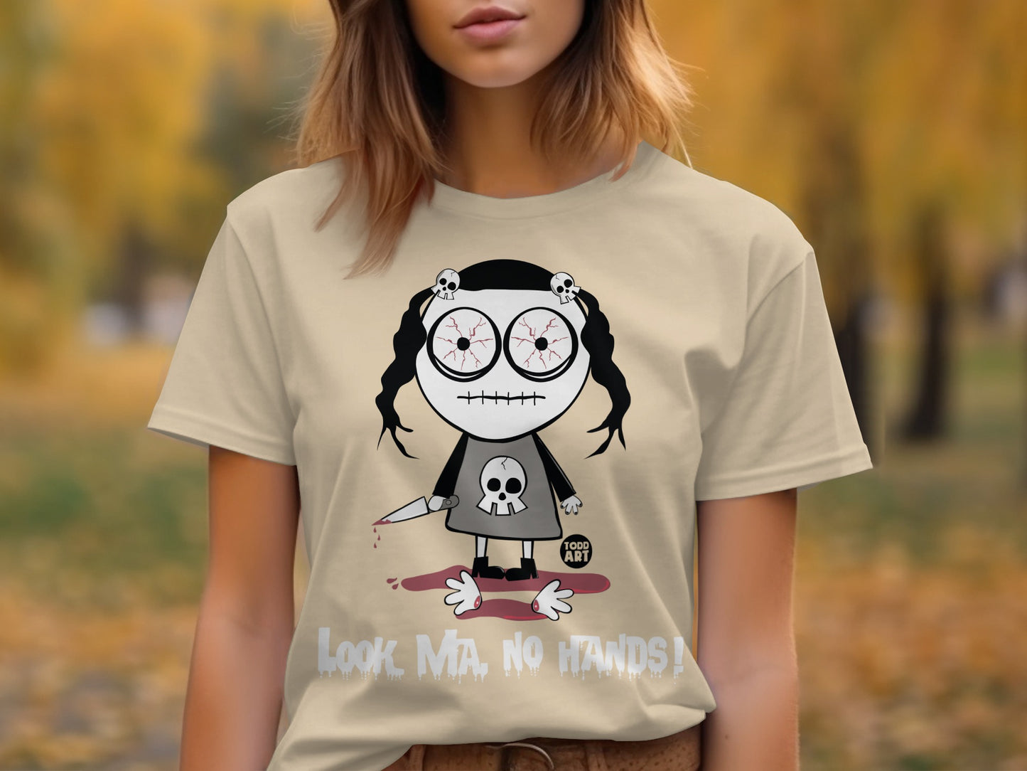 Look Ma No Hands Creepy Doll Halloween T-shirt