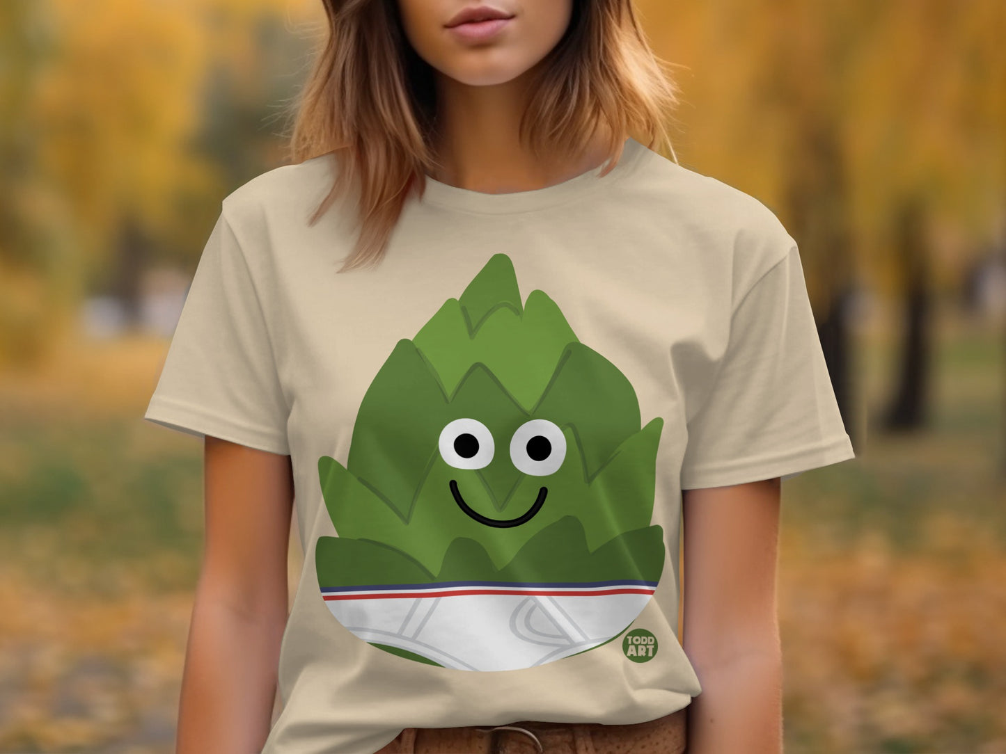 Smiling Artichoke Print T-Shirt for Women's Casual Wear